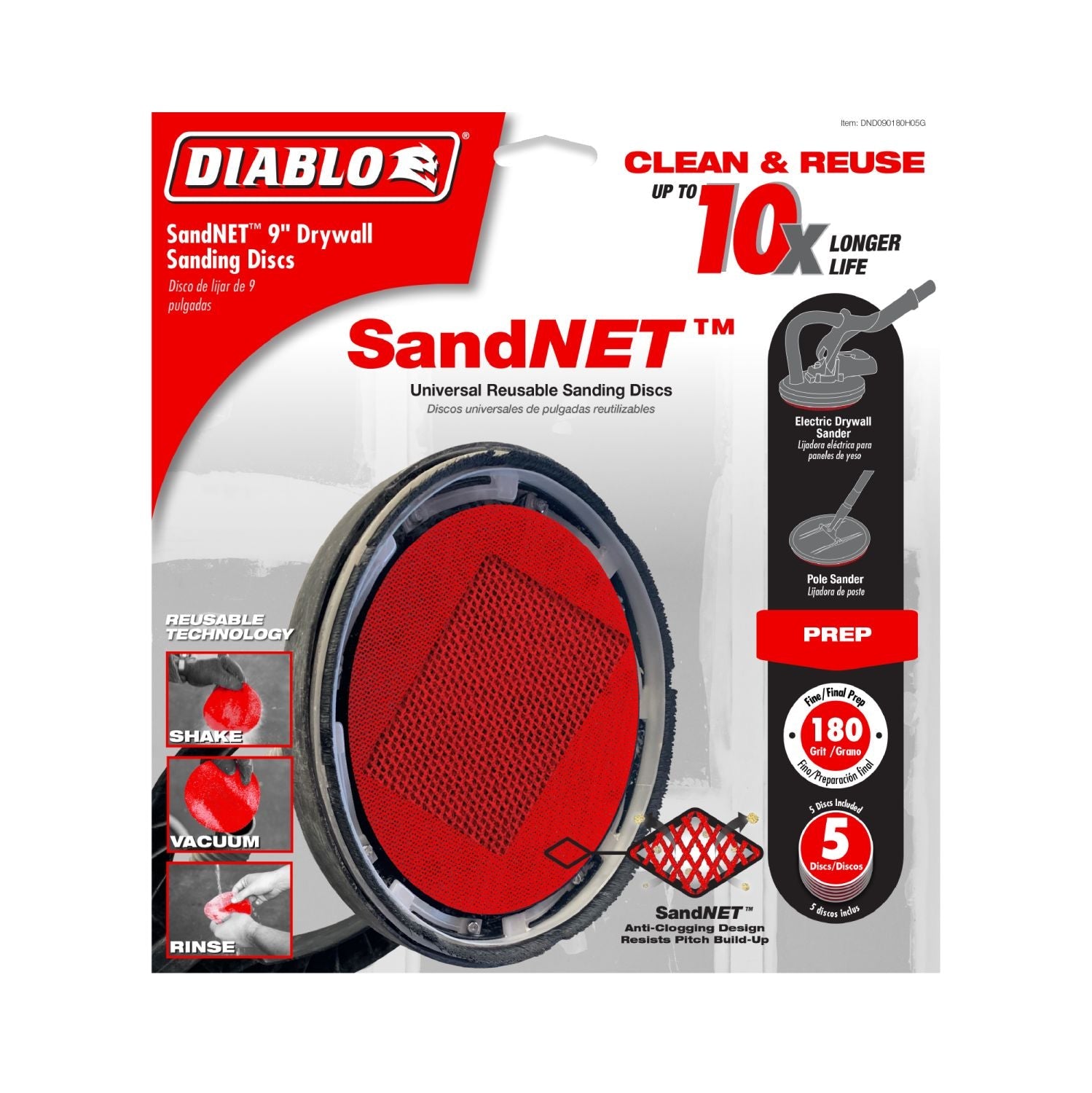 Diablo DND090180H05G 9 in. 180 Grit SandNET Sanding Discs for Drywall (5-Pack)
