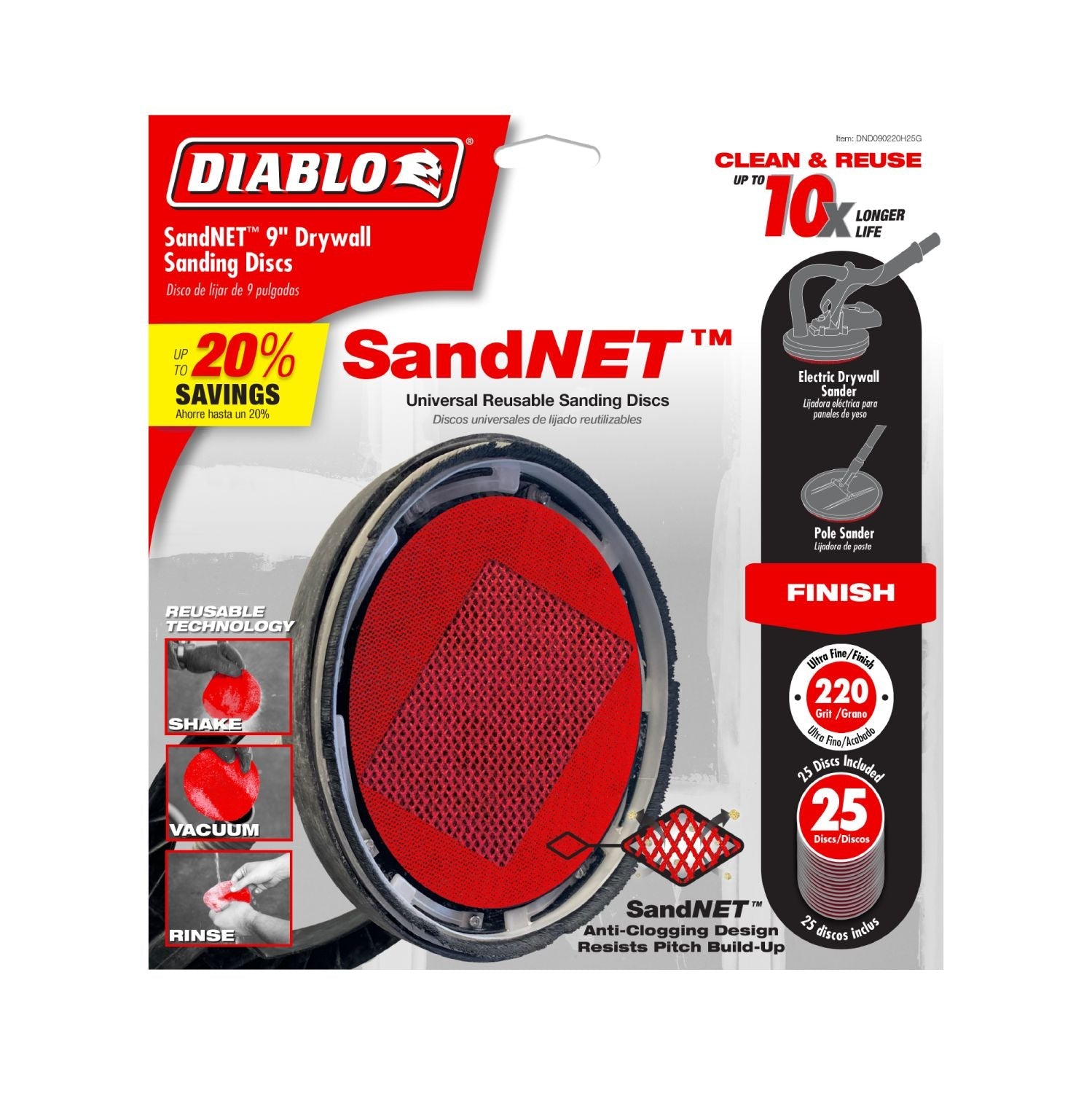 Diablo DND090220H25G 9 in. 220 Grit SandNET Sanding Discs for Drywall (25-Pack)