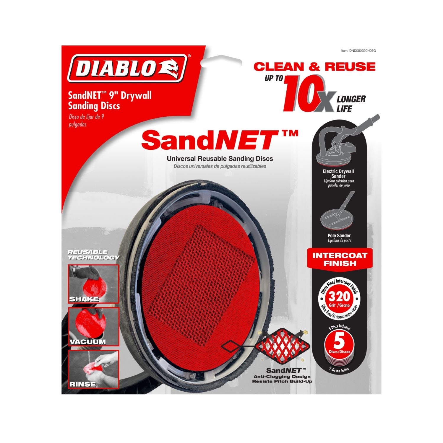 Diablo DND090320H05G 9 in. 320 Grit SandNET Sanding Discs for Drywall (5-Pack)