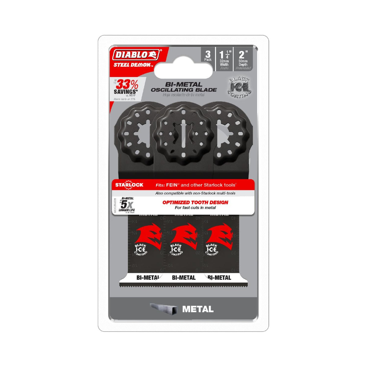 Diablo DOS125BF3 1-1/4 in. Starlock Bi-Metal Oscillating Blade for Metal (3-Pack)