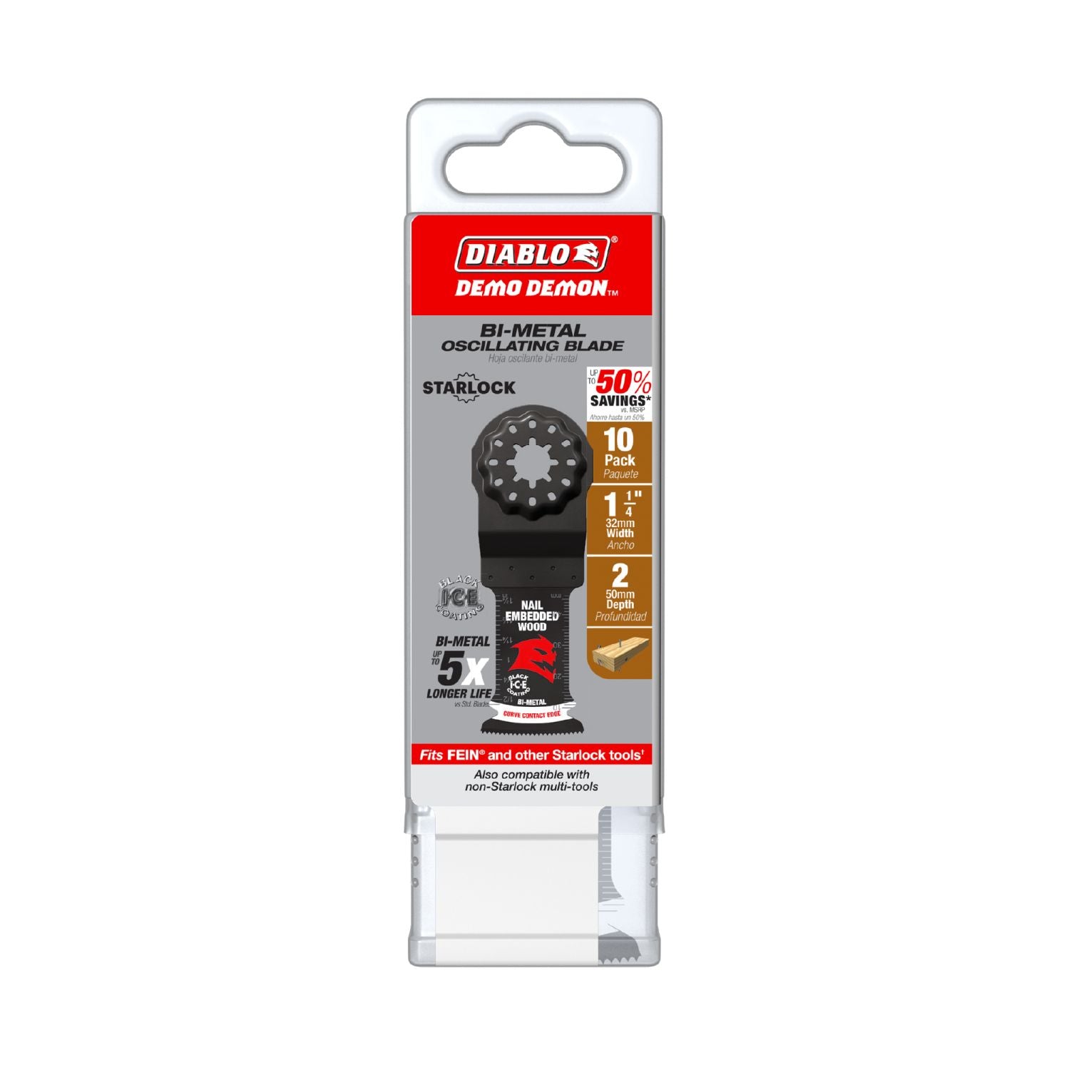 Diablo DOS125BW10 1-1/4 in. Starlock Bi-Metal Oscillating Blade for Nail-Embedded Wood (10-Pack)