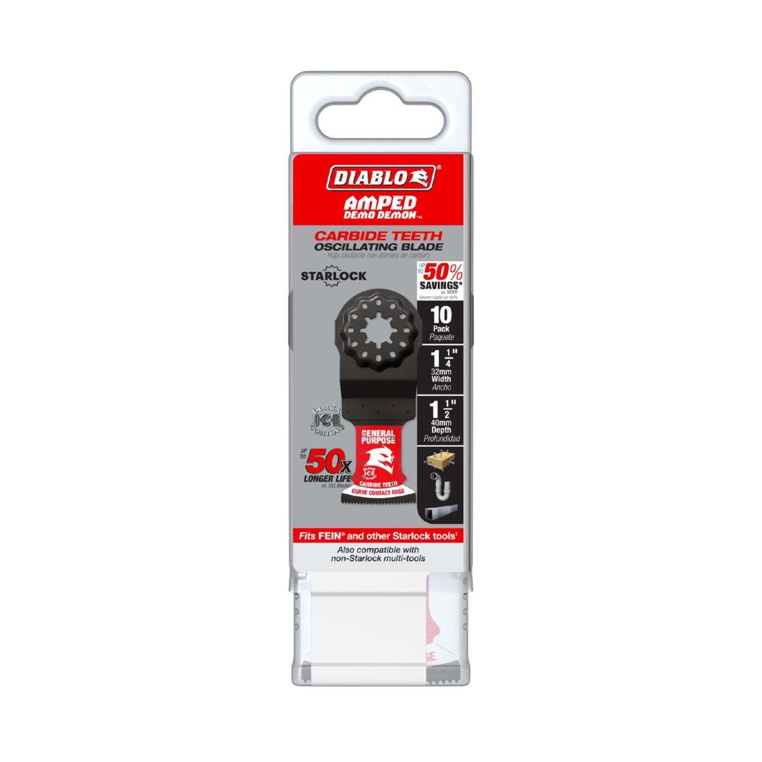 Diablo DOS125CGP10 1-1/4" x 1-1/2" AMPED Demo Demon Starlock Carbide Teeth Oscillating Blade for General Purpose Cuts, 10-Pack