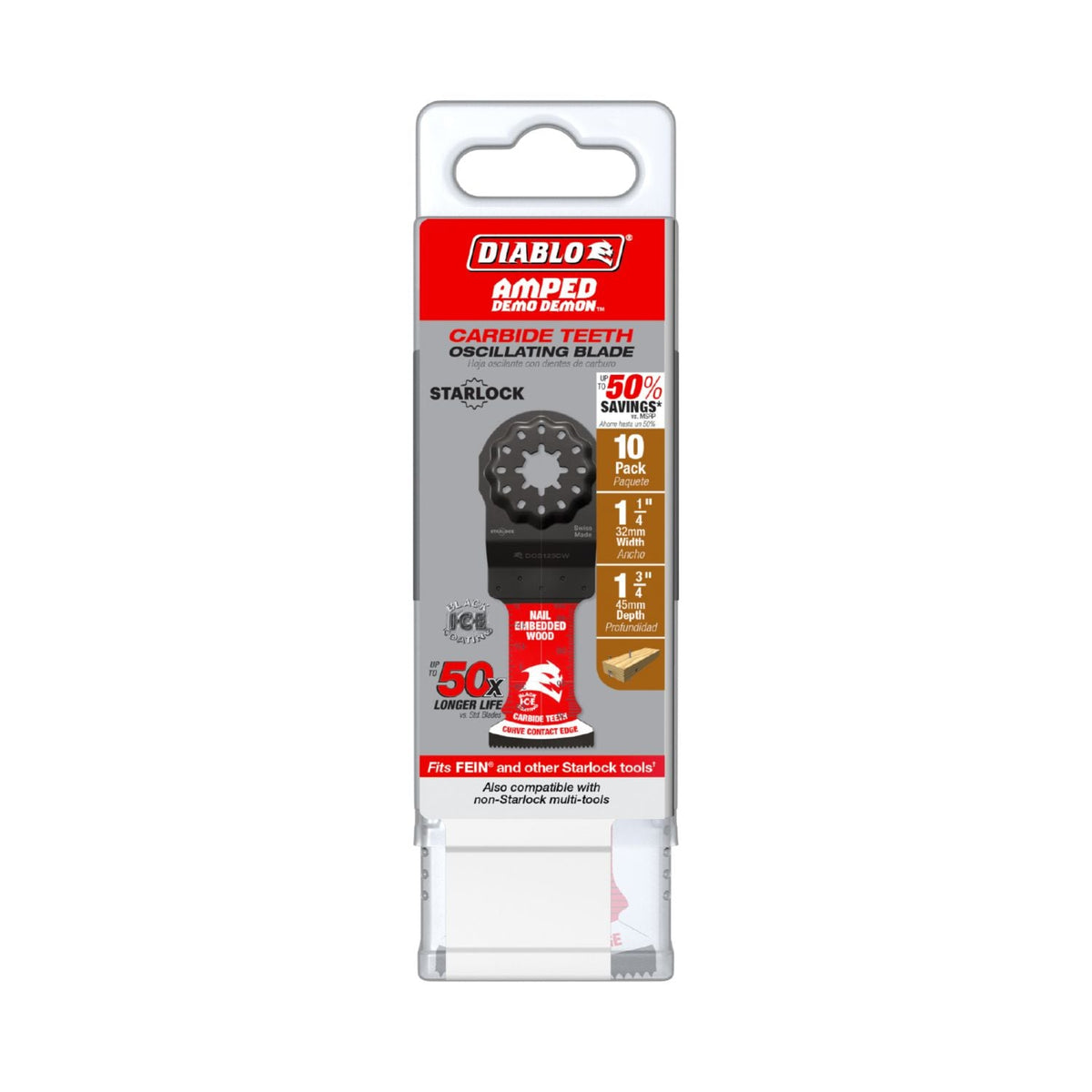 Diablo DOS125CW10 Diablo 1-1/4-in. AMPED Demo Demon Starlock Carbide Teeth Oscillating Blades for Nail-Embedded Wood, 10-Pack