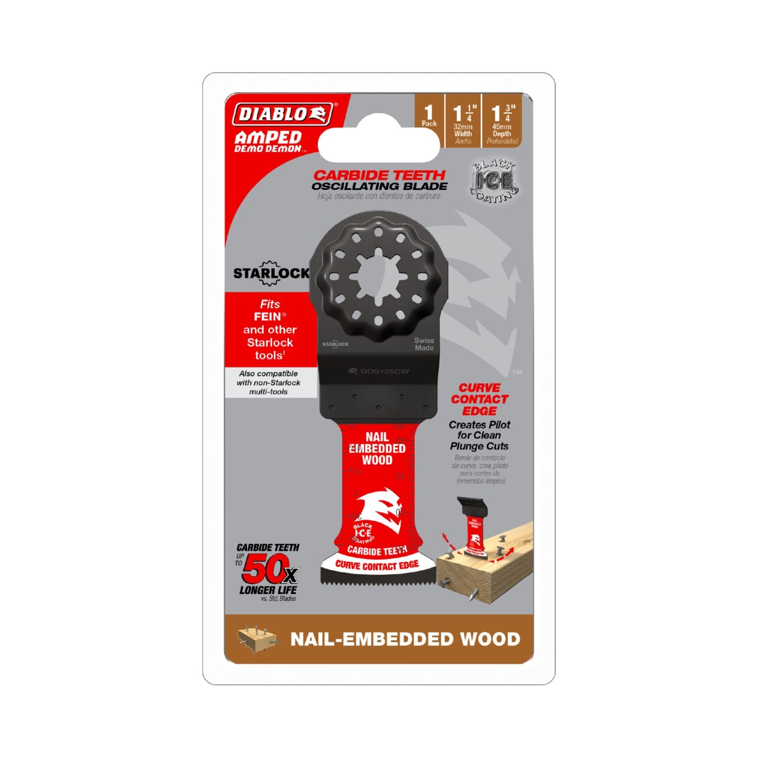 Diablo DOS125CW AMPED Demo Demon 1-1/4 in. Starlock Carbide Teeth Oscillating Blade for Nail-Embedded Wood