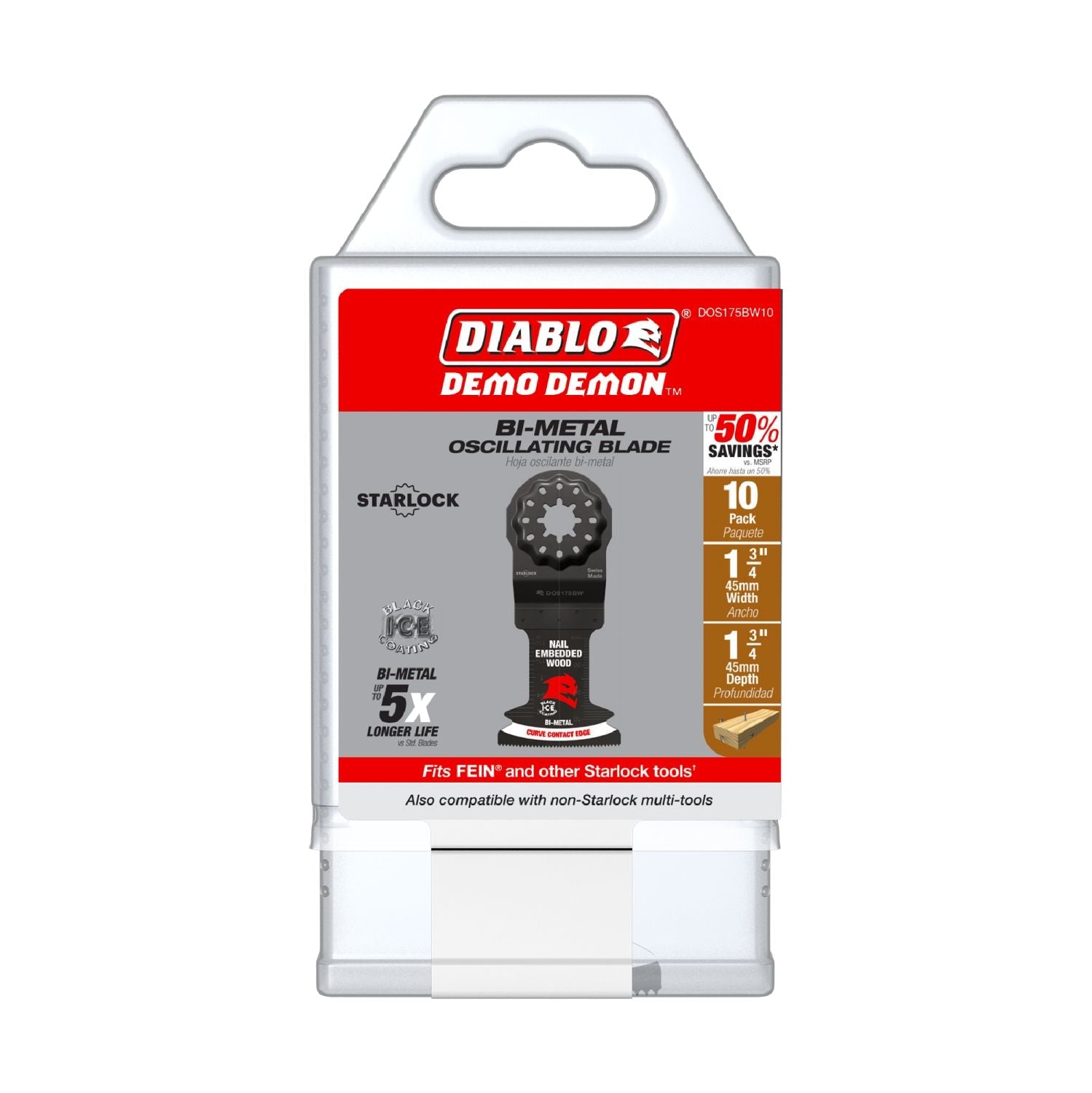 Diablo DOS175BW10 Demo Demon 1-3/4 in. Starlock Bi-Metal Oscillating Blades for Nail-Embedded Wood (10-Pack)