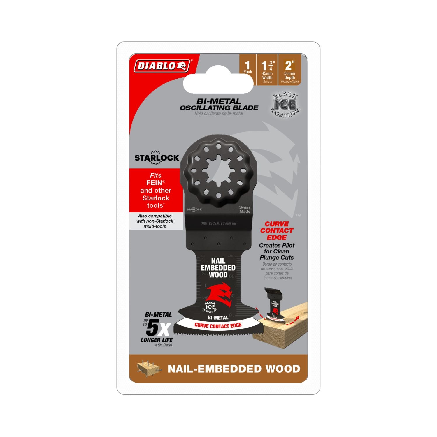 Diablo DOS175BW Demo Demon 1-3/4 in. Starlock Bi-Metal Oscillating Blade for Nail-Embedded Wood