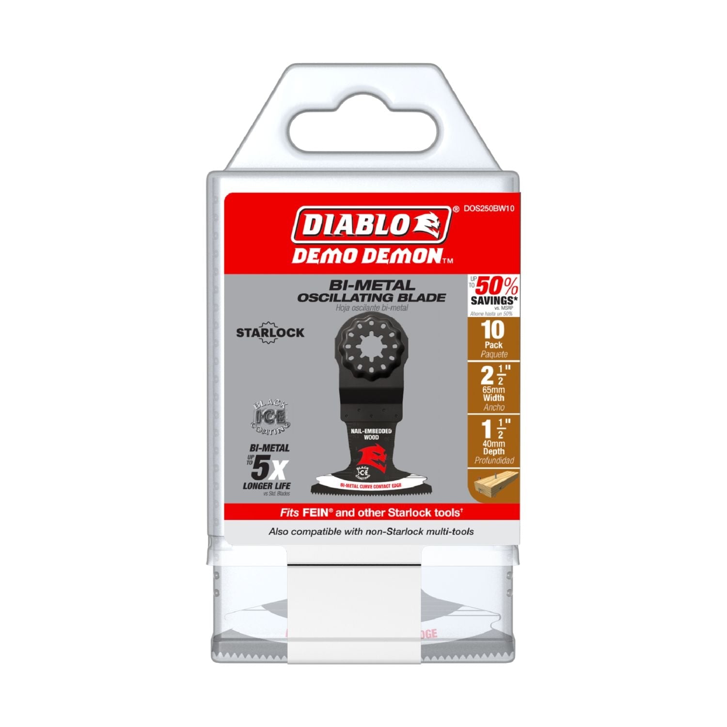 Diablo DOS250BW10 2-1/2 in. Starlock Bi-Metal Oscillating Blade for Nail-Embedded Wood (10-Pack)