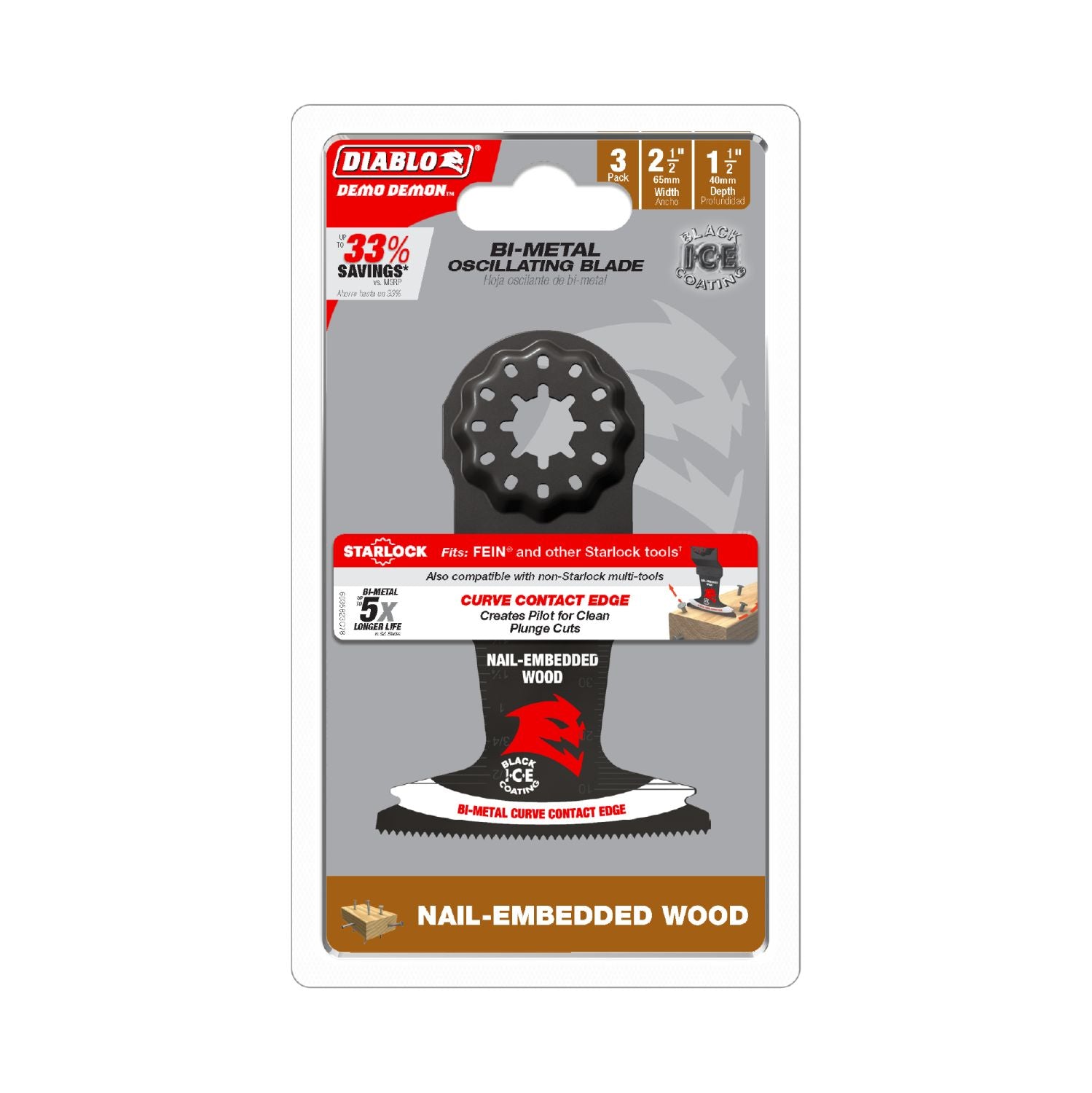 Diablo DOS250BW3 2-1/2 in. Starlock Bi-Metal Oscillating Blade for Nail-Embedded Wood (3-Pack)