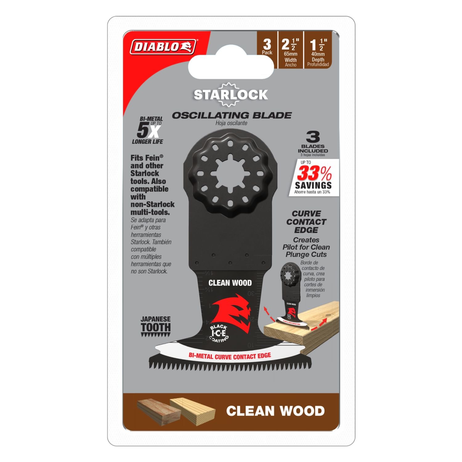 Diablo DOS250JBW3 2-1/2 in. Starlock Bi-Metal Oscillating Blade for Clean Wood (3-Pack)