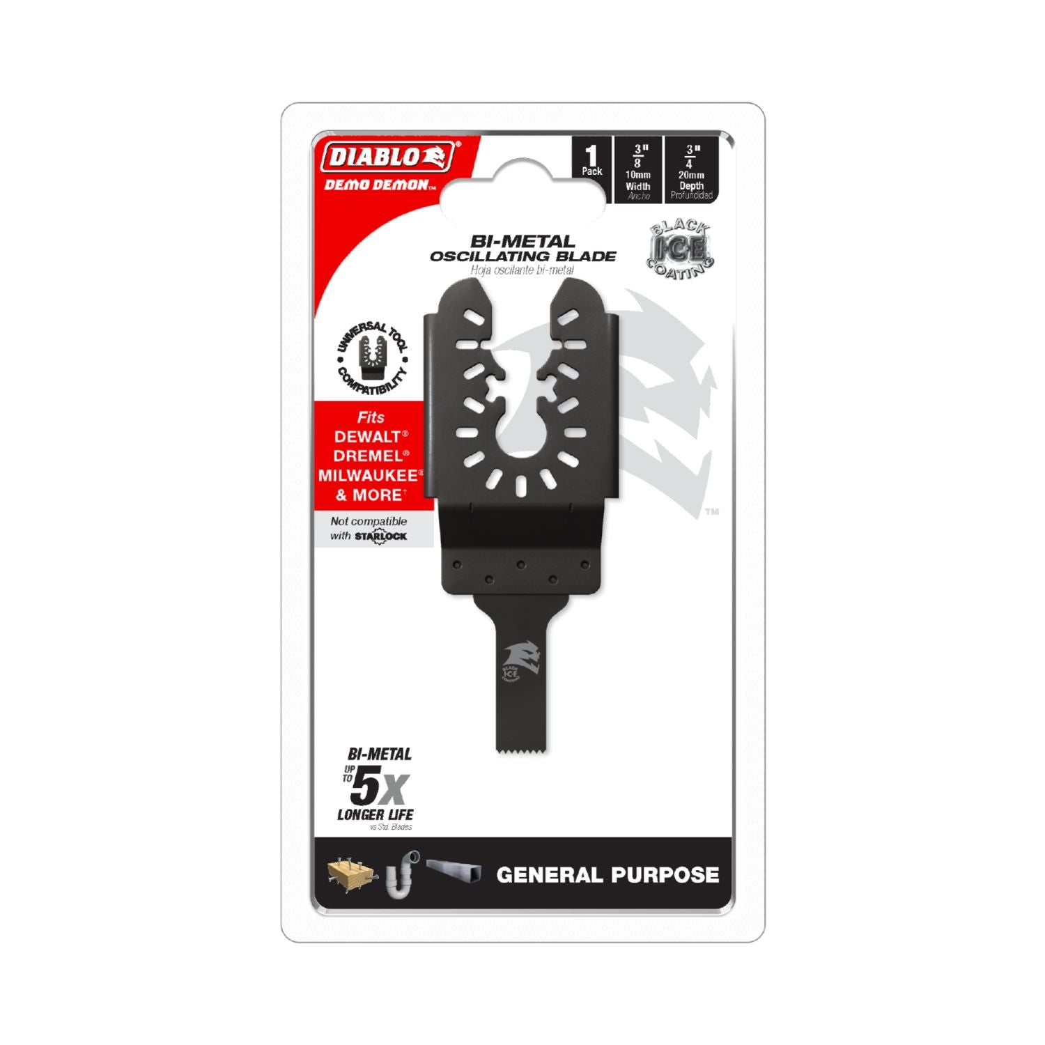 Diablo DOU039BGP 3/8 in. Universal Bi-Metal Oscillating Blade for General Purpose Cuts