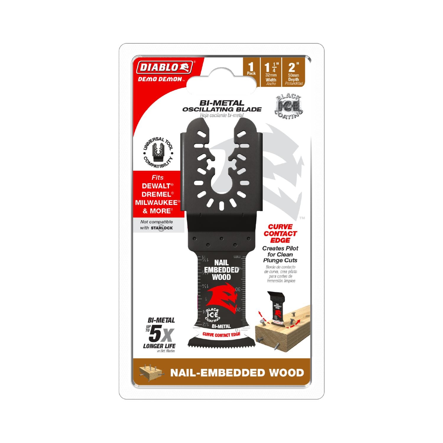 Diablo DOU125BW 1-1/4-Inch Universal Fit Bi-Metal Oscillating Blade for Nail-Embedded Wood
