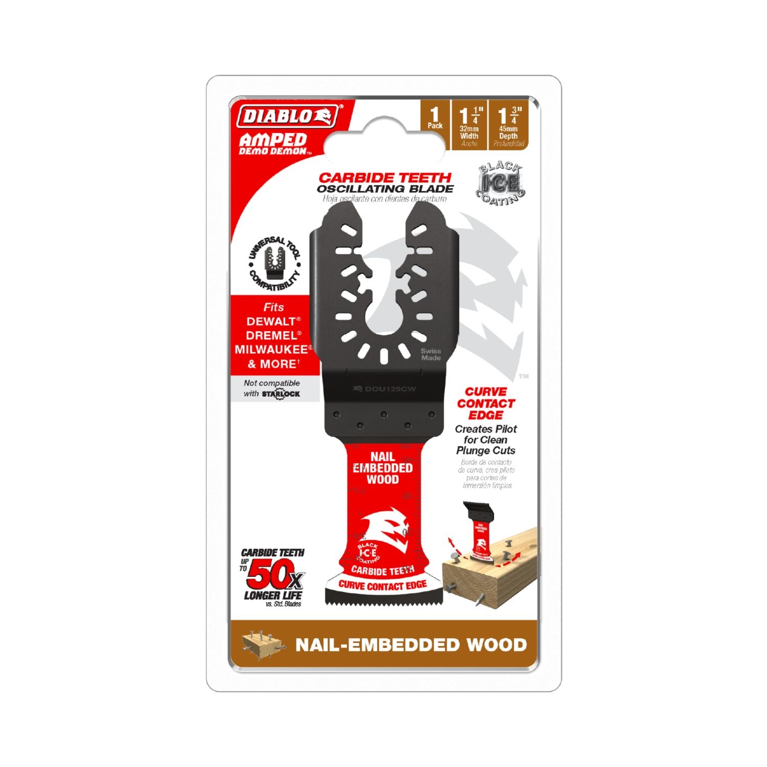 Diablo DOU125CW AMPED Demo Demon 1-1/4 in. Universal Carbide Teeth Oscillating Blade for Nail-Embedded Wood