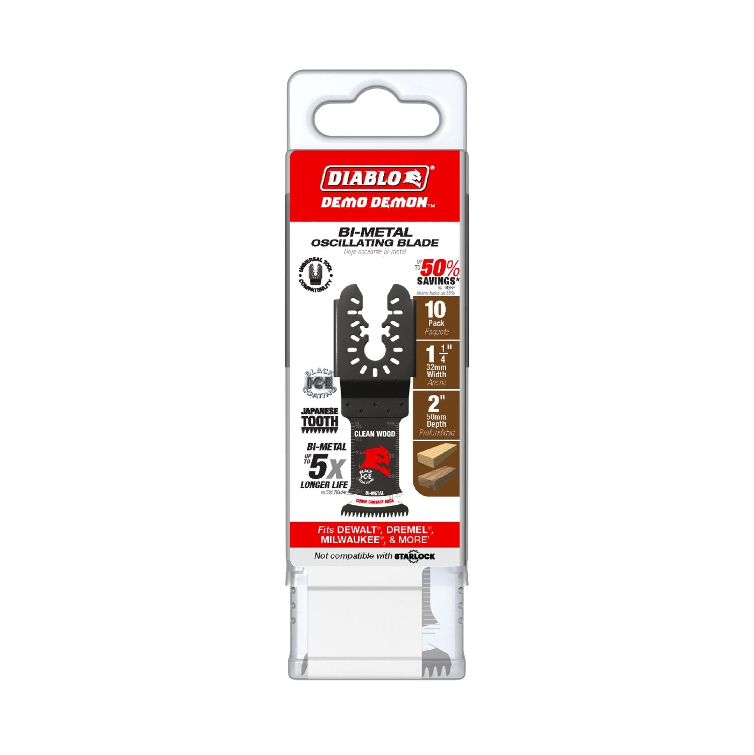 Diablo DOU125JBW10 1-1/4 in. Universal Bi-Metal Oscillating Blade for Clean Wood (10-Pack)