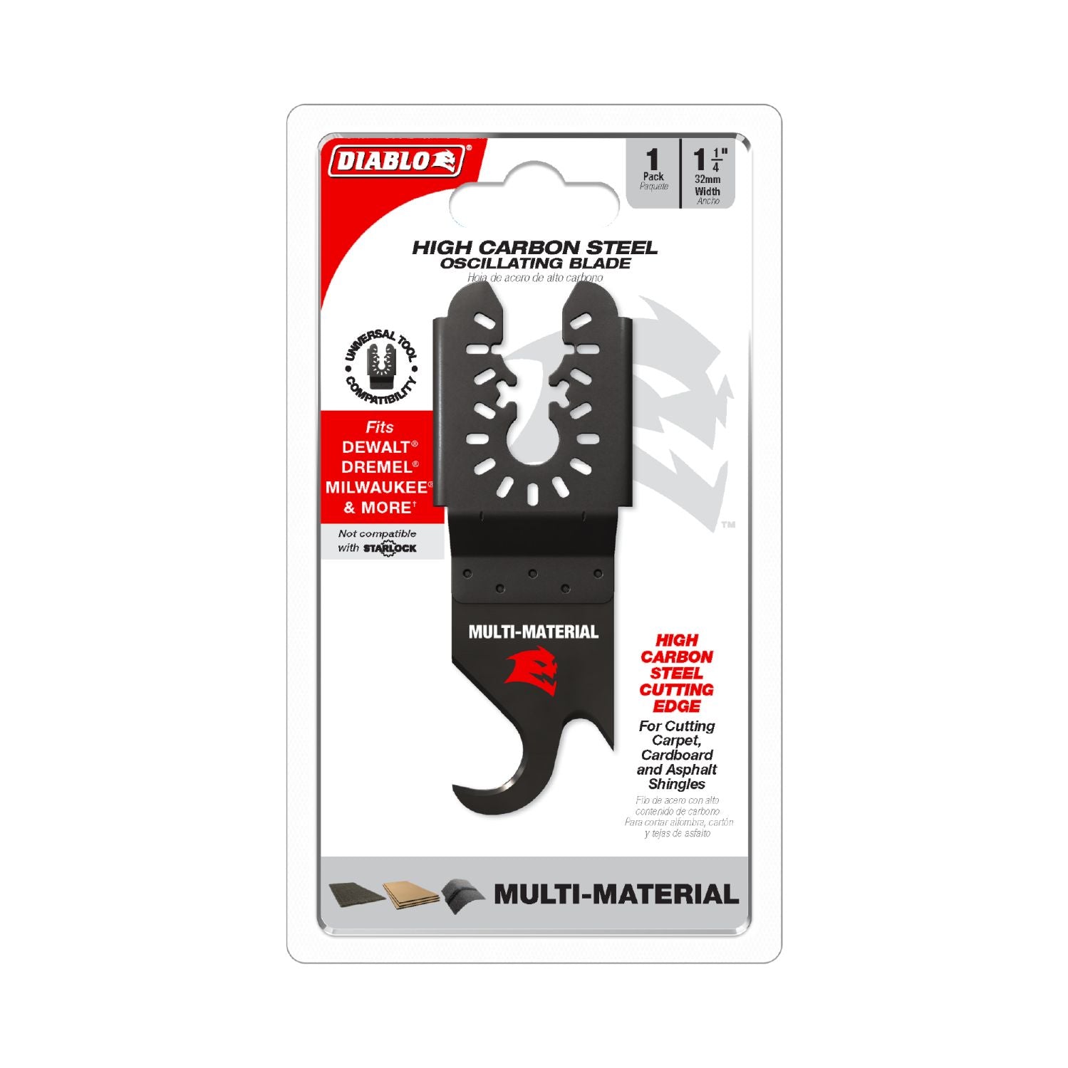 Diablo DOU125KNFE 1-1/4 in. Universal High Carbon Steel Oscillating Hook Knife Blade for Multi-Materials
