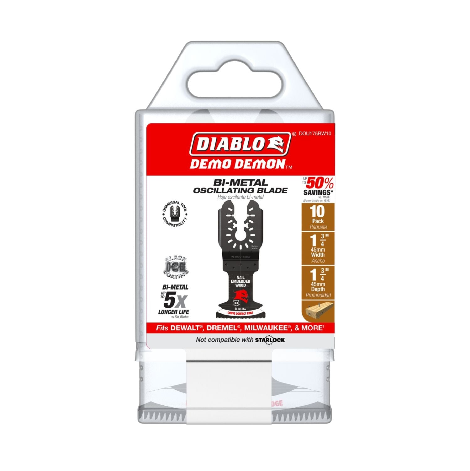 Diablo DOU175BW10 Demo Demon 1-3/4 in. Bi-Metal Oscillating Blades for Nail-Embedded Wood (10-Pack)