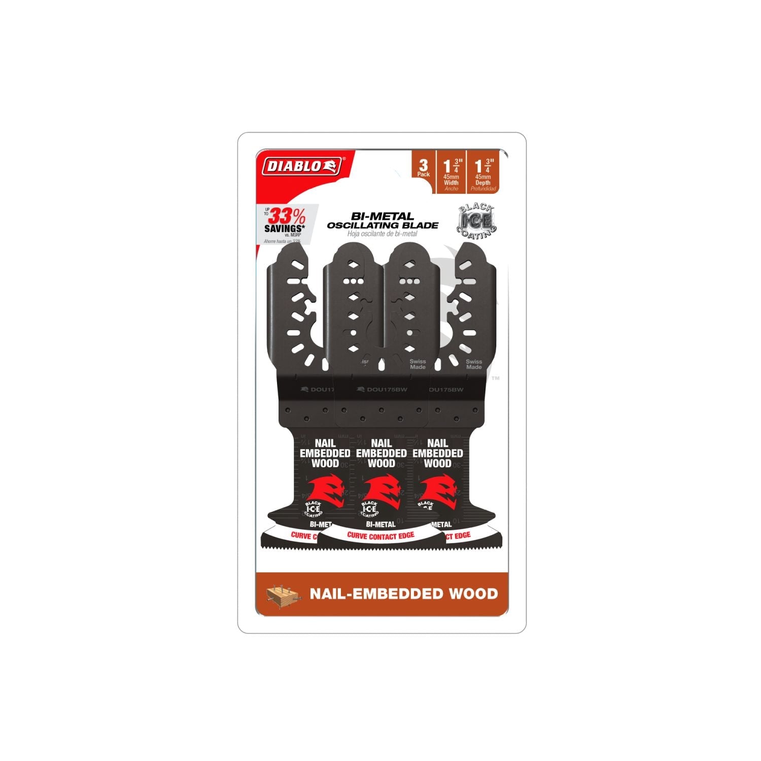 Diablo DOU175BW3 Demo Demon 1-3/4 in. Bi-Metal Oscillating Blades for Nail-Embedded Wood (3-Pack)