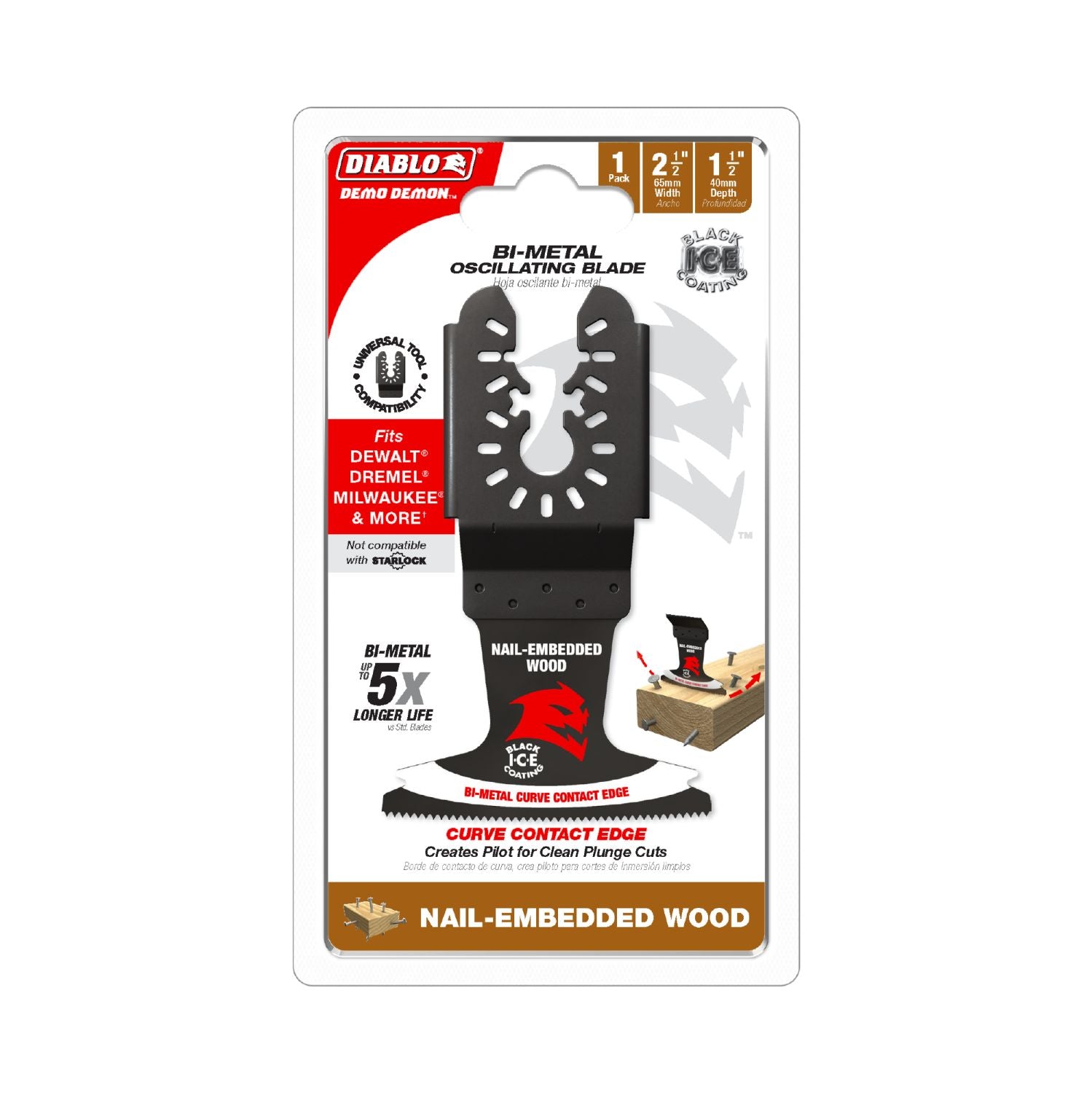 Diablo DOU250BW 2-1/2-Inch Universal Fit Bi-Metal Oscillating Blade for Nail-Embedded Wood