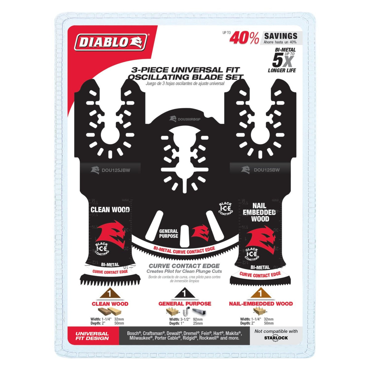 Diablo DOU3BS Universal Fit Bi-Metal Oscillating Blade Set, 3-Piece Set