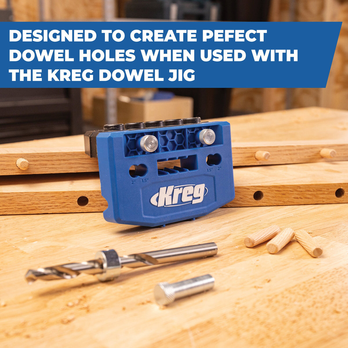 Kreg dowel drill bit with stop collar set to a marked depth