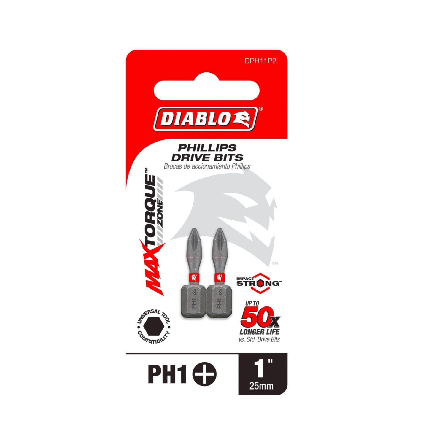 Diablo DPH11P2 1 Inch #1 Phillips Drive Bits , 2-Pack