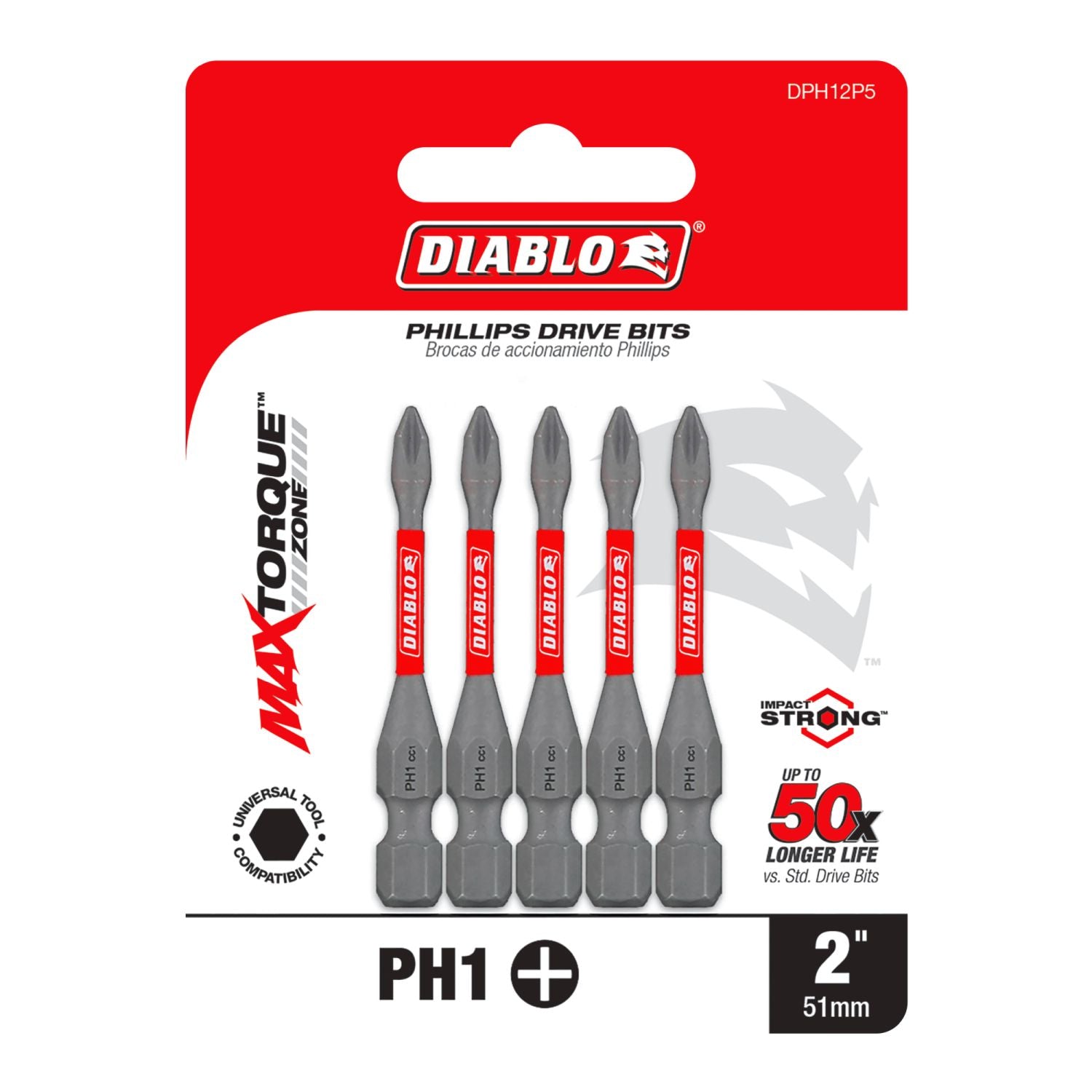Diablo DPH12P5 2 Inch #1 Phillips Drive Bits , 5-Pack