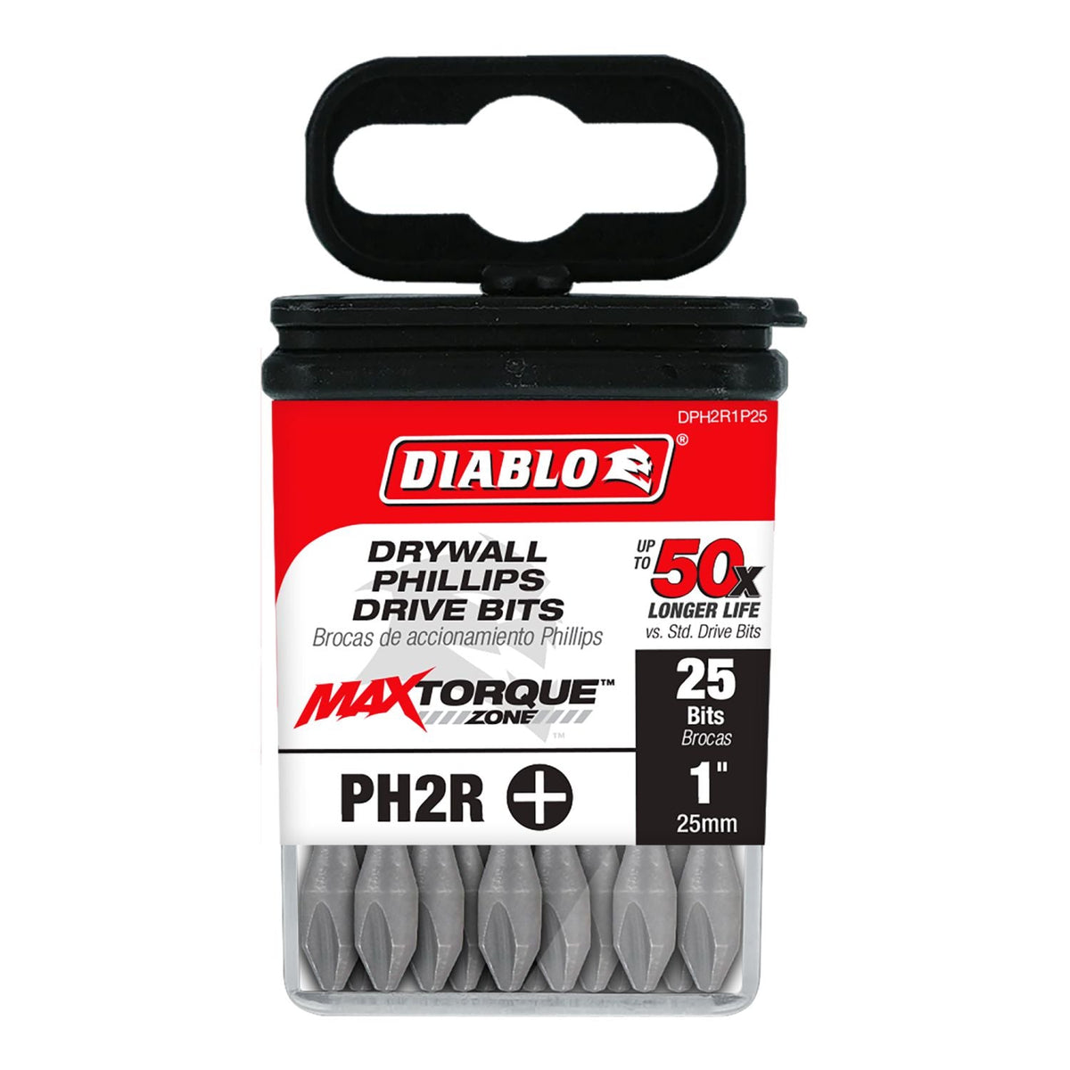Diablo DPH2R1P25 1 Inch #2 Phillips Reduced for Drywall Screws Drive Bits , 25-Pack