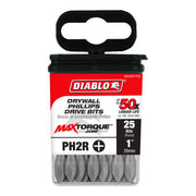 Diablo DPH2R1P25 1 Inch #2 Phillips Reduced for Drywall Screws Drive Bits , 25-Pack