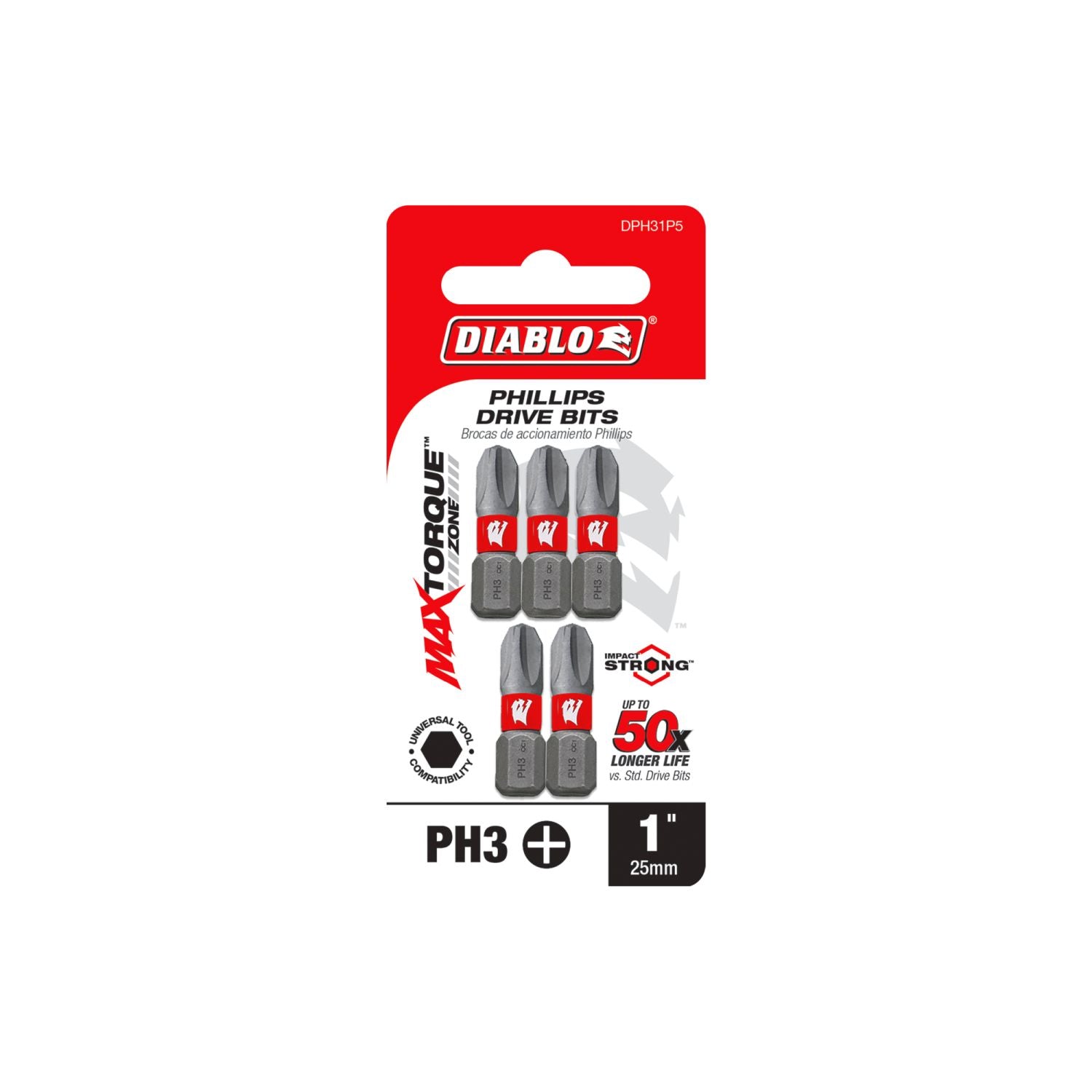 Diablo DPH31P5 1 Inch #3 Phillips Drive Bits , 5-Pack