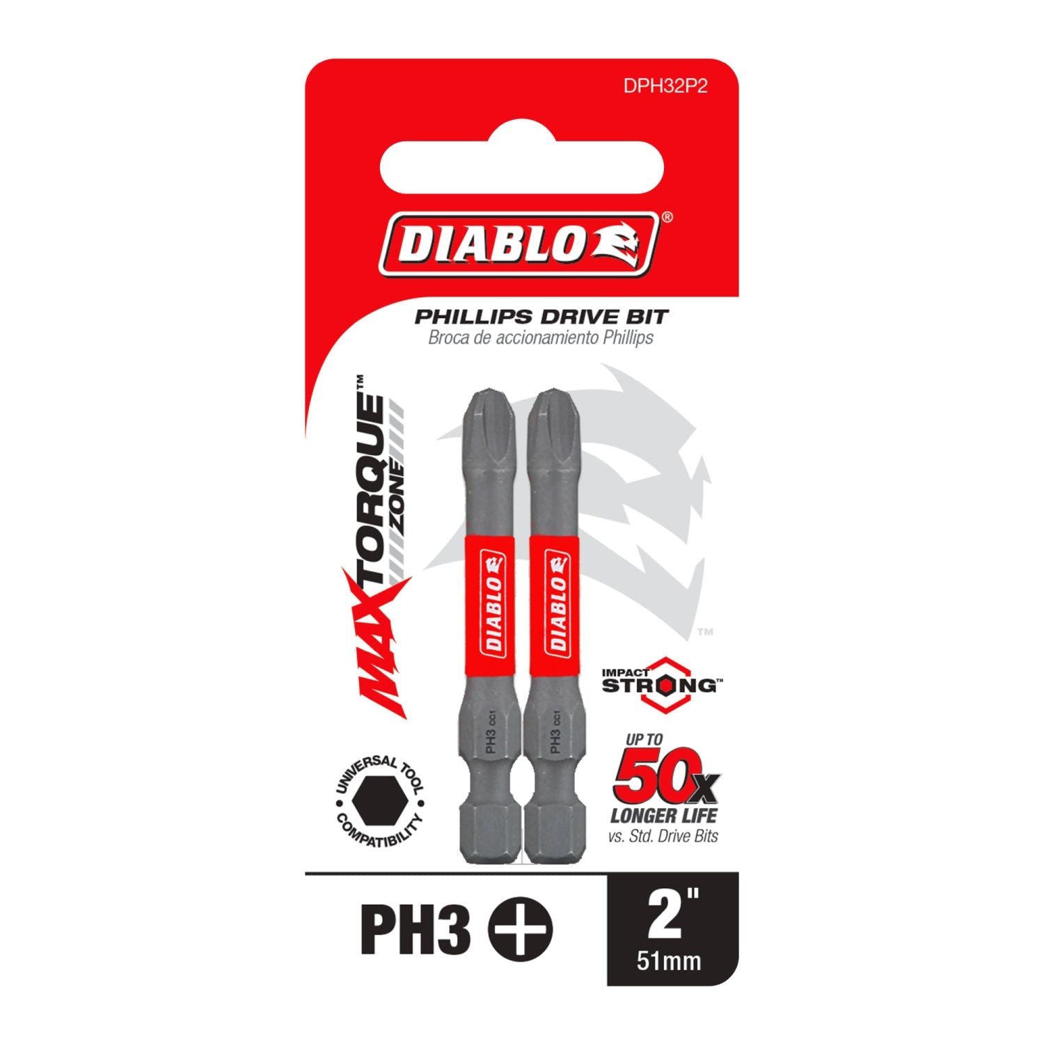 Diablo DPH32P2 2 in. #3 Phillips Drive Bit (2-Pack)