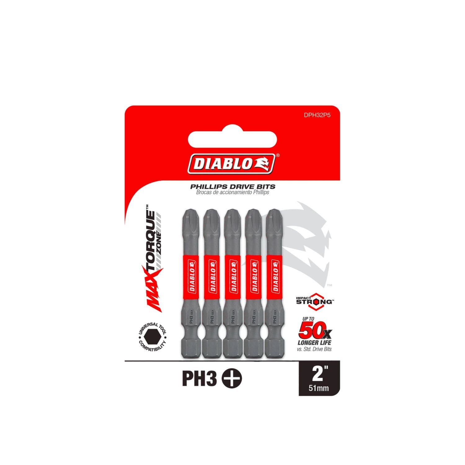 Diablo DPH32P5 2 Inch #3 Phillips Drive Bits , 5-Pack