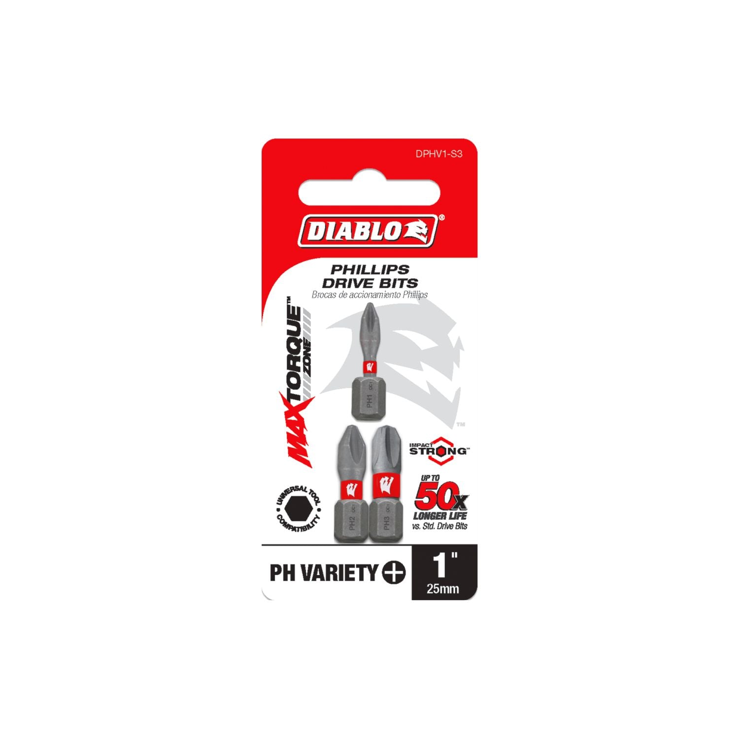 Diablo DPHV1-S3 1 Inch Phillips Drive Bit Assorted Pack , 3-Piece