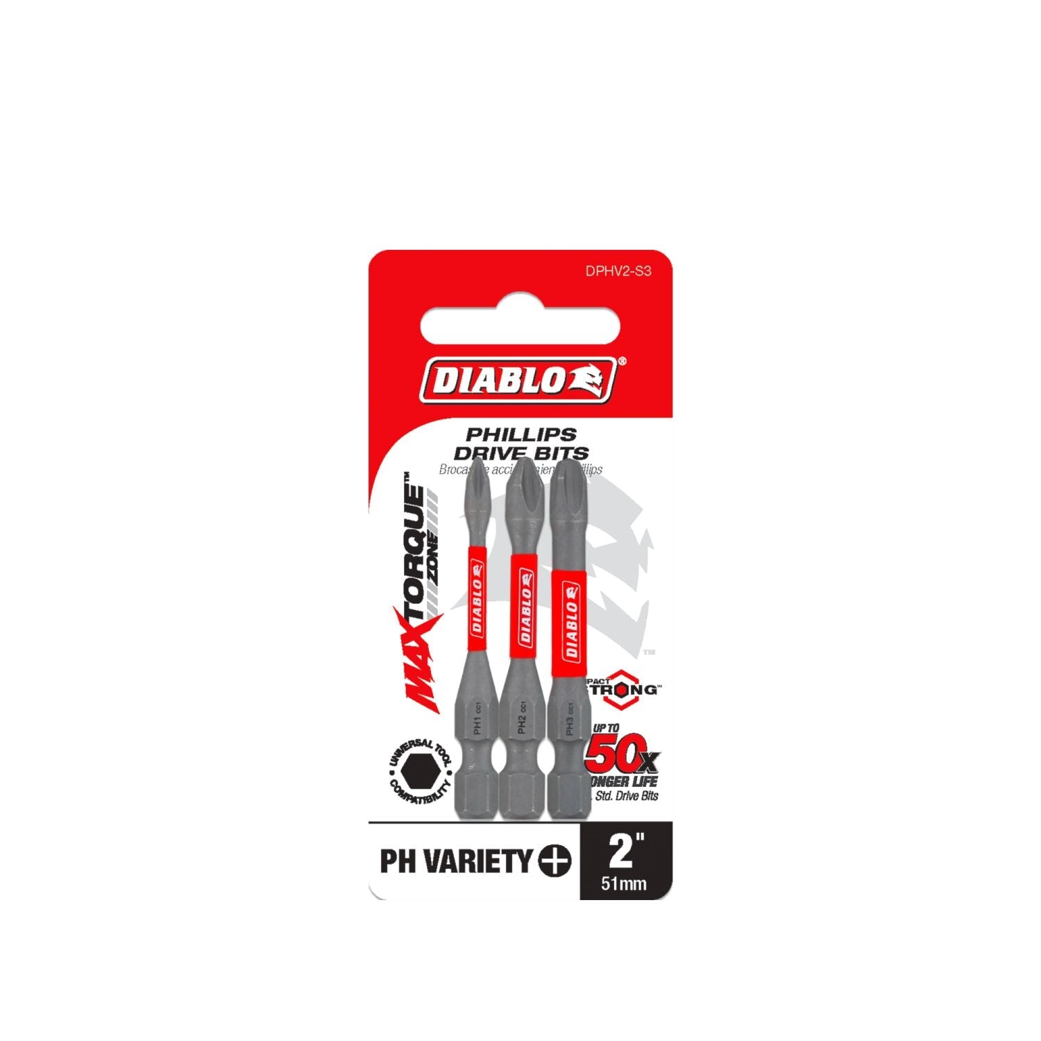 Diablo DPHV2-S3 2 Inch Phillips Drive Bit Assorted Pack , 3-Piece
