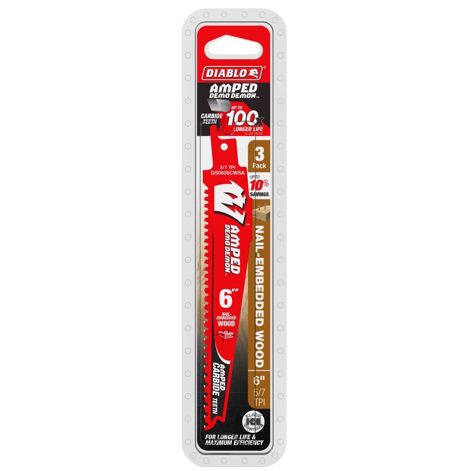 Diablo DS0606CWSA3 AMPED Demo Demon 6 in. 5/7 TPI Carbide Teeth Reciprocating Saw Blade for Nail-Embedded Wood (3-Pack)