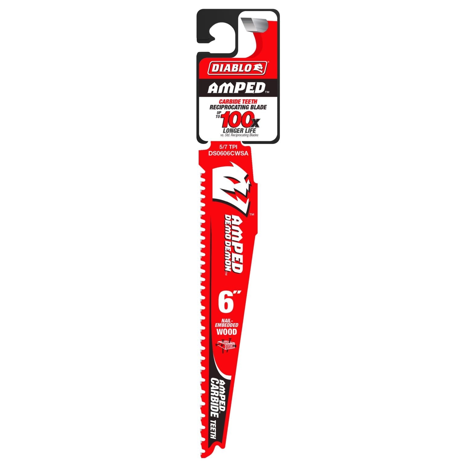 Diablo DS0606CWSA AMPED Demo Demon 6 in. 5/7 TPI Carbide Teeth Reciprocating Saw Blade for Nail-Embedded Wood