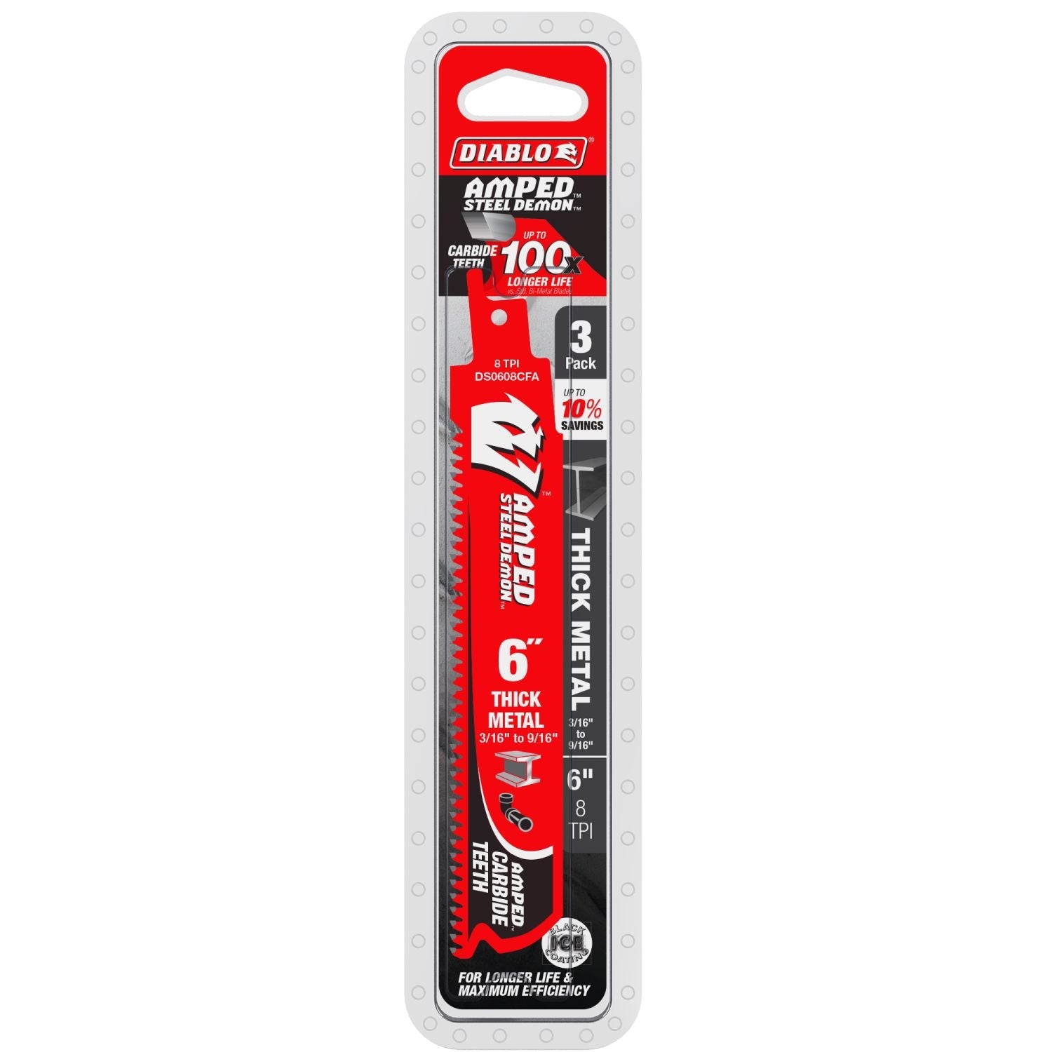 Diablo DS0608CFA3 6-Inch Steel Demon Amped Carbide Recip Blades for Thick Metal, 3-Pack