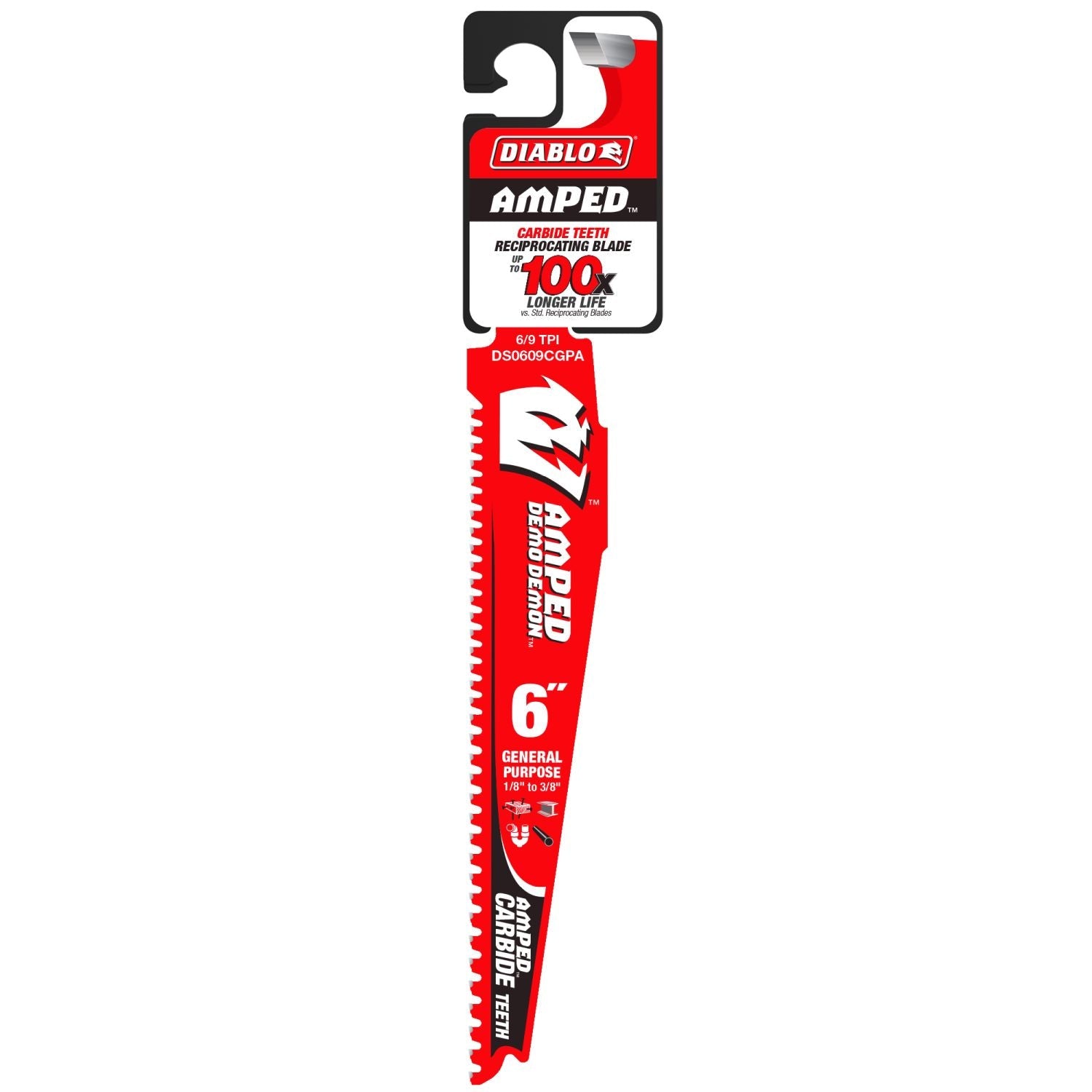 Diablo DS0609CGPA 6 in. 6/9TPI AMPED Steel Demon Carbide Tooth Reciprocating Saw Blade for General Purpose Cuts