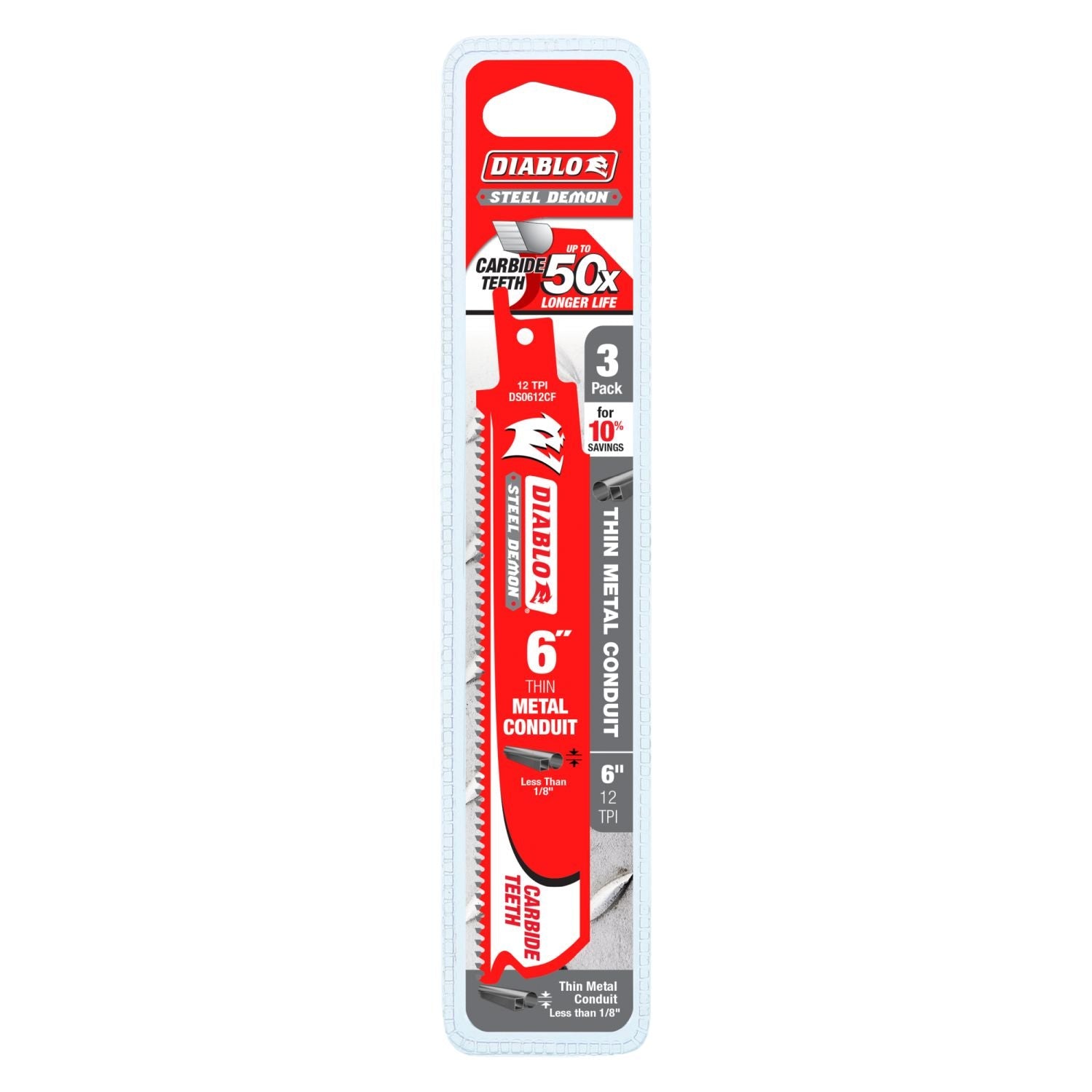 Diablo DS0612CF3 6-Inch Steel Demon Carbide Recip Blades for Thin Metal Conduit Cutting, 3-Pack