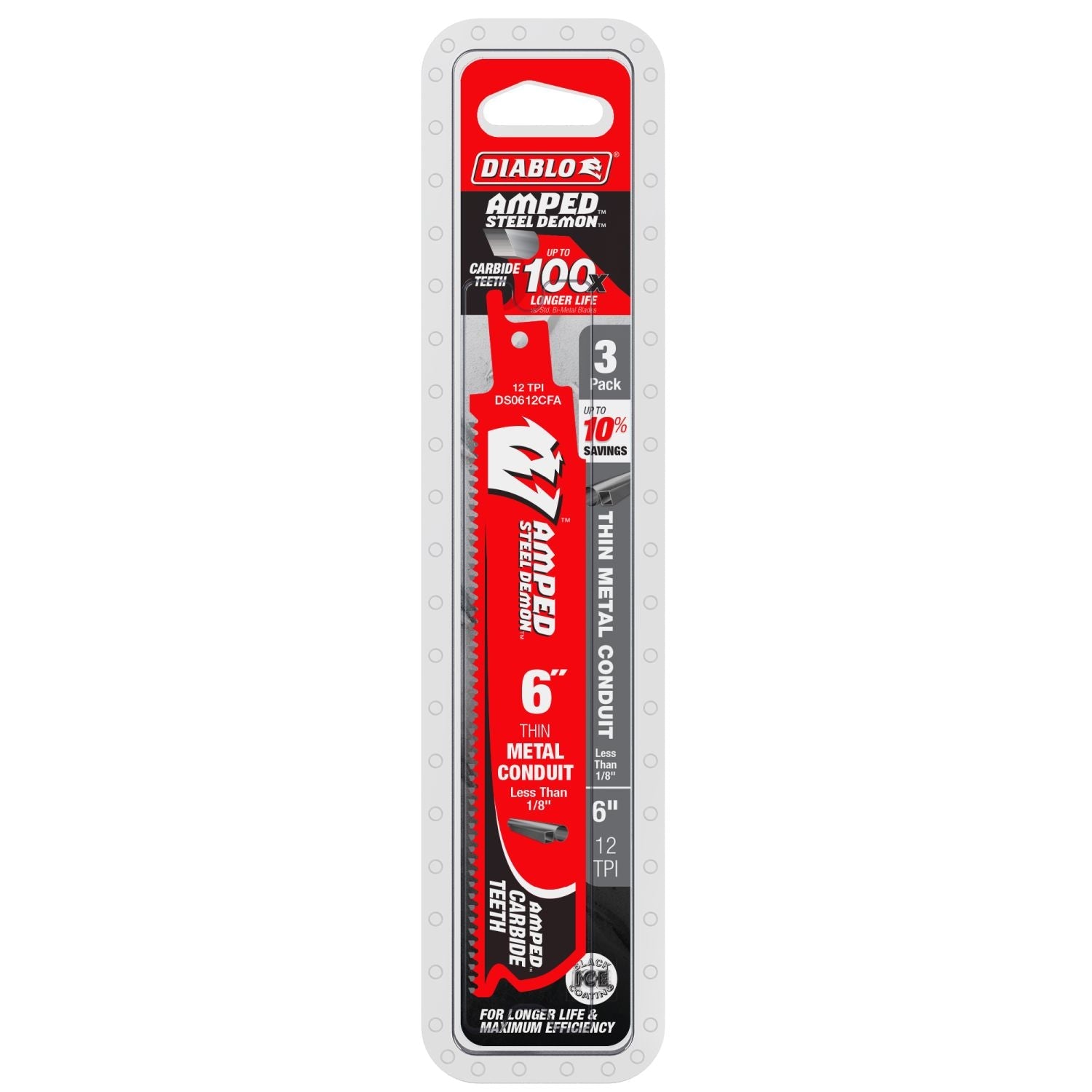 Diablo DS0612CFA3 AMPED Steel Demon 6 in. 12 TPI Carbide Teeth Reciprocating Saw Blade for Thin Metal (3 Pack)
