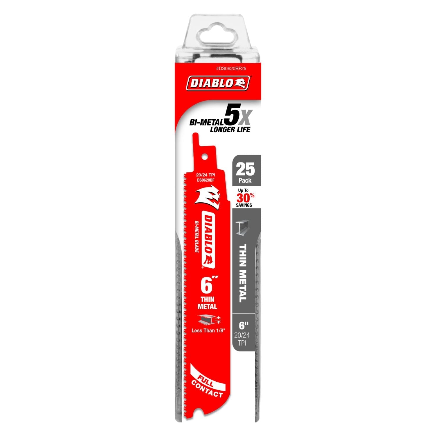 Diablo DS0620BF25 6-Inch Bi-Metal Recip Blade for Thin Metal, 25-Pack