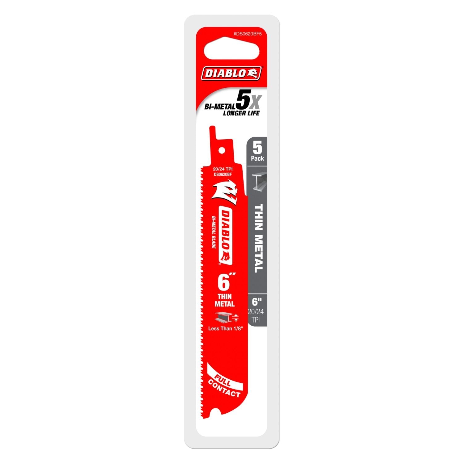 Diablo DS0620BF5 6-Inch Bi-Metal Recip Blade for Thin Metal, 5-Pack