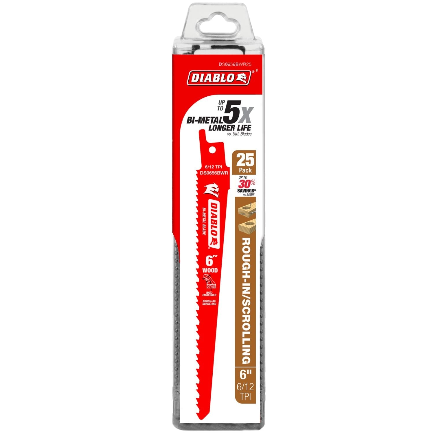 Diablo DS0656BWR25 6" 6/12TPI Bi-Metal Reciprocating Saw Blade for Rough-In/Scrolling (25-Pack)