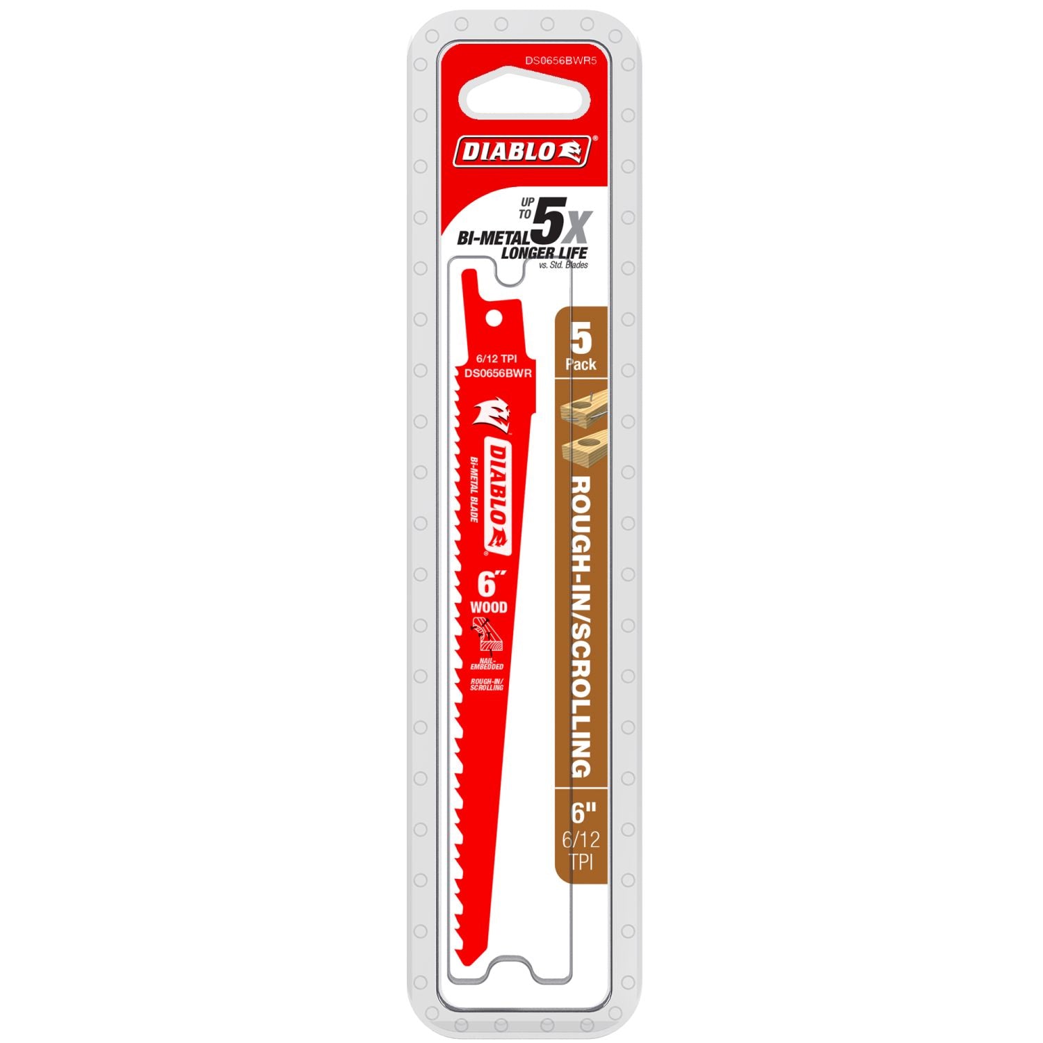 Diablo DS0656BWR5 6" 6/12TPI Bi-Metal Reciprocating Saw Blade for Rough-In/Scrolling (5-Pack)