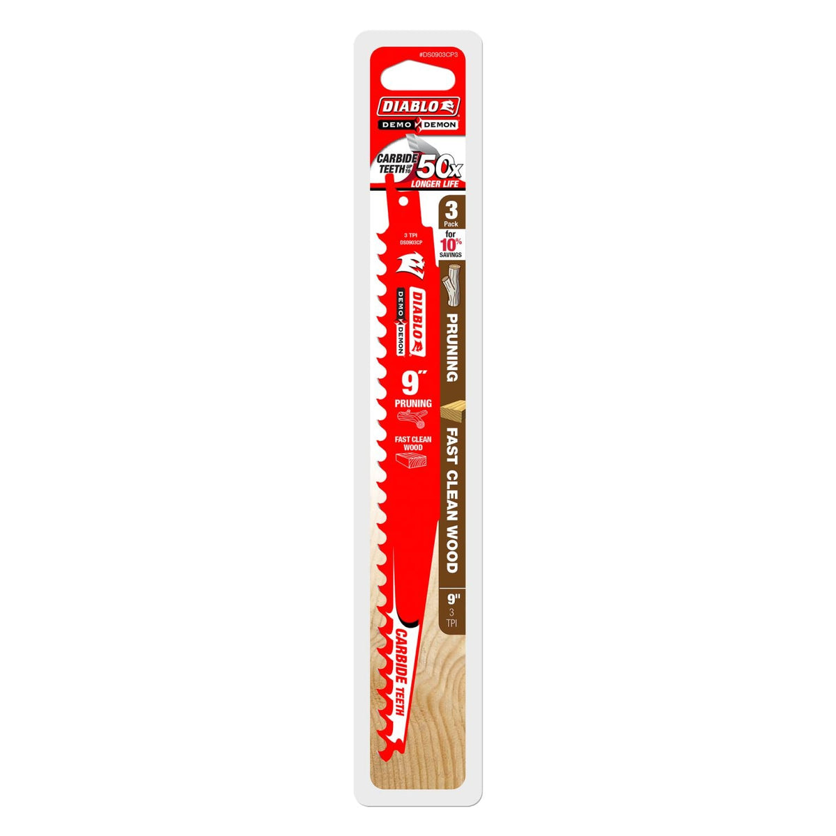 Diablo DS0903CP3 9-Inch Carbide Tipped Pruning and Clean Wood Recip Blade, 3-Pack