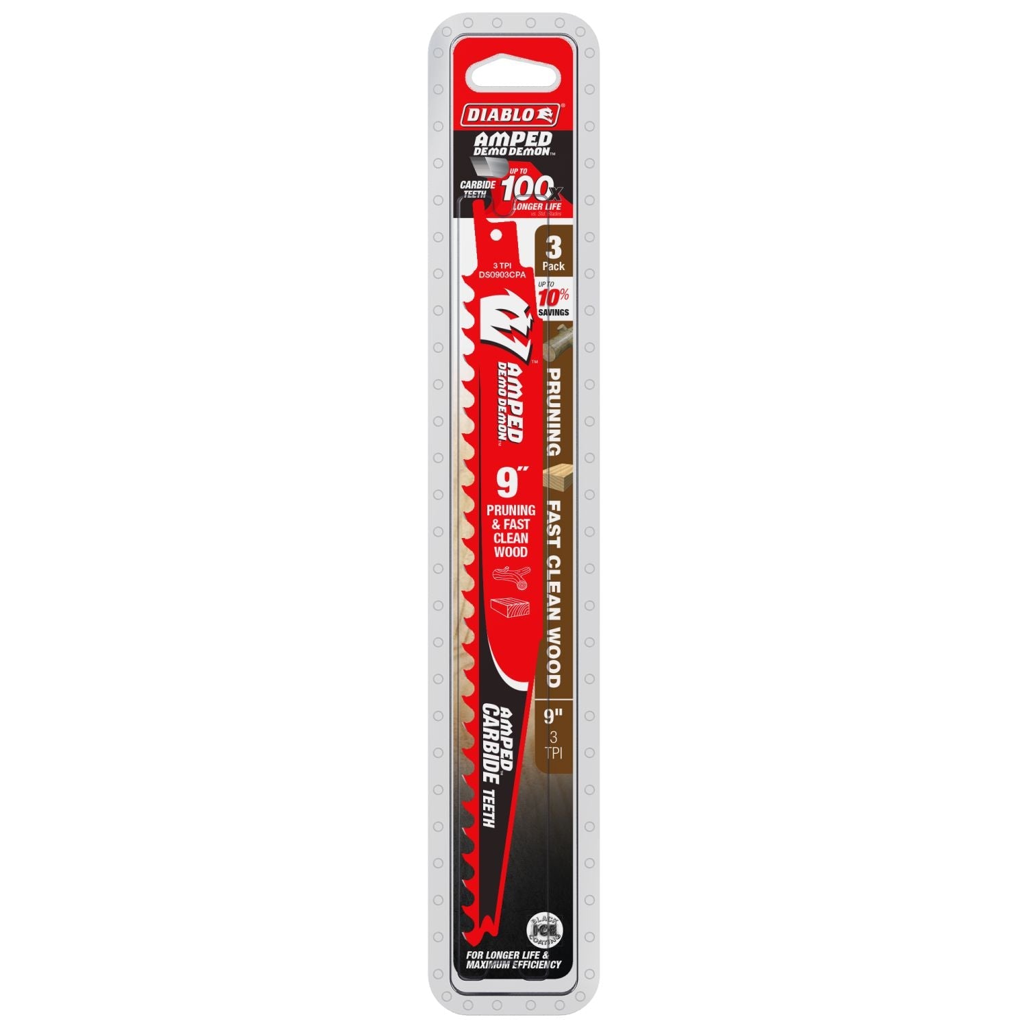 Diablo DS0903CPA3 AMPED Demo Demon 9 in. 3 TPI Carbide Teeth Reciprocating Saw Blade for Pruning and Clean Wood (3-Pack)