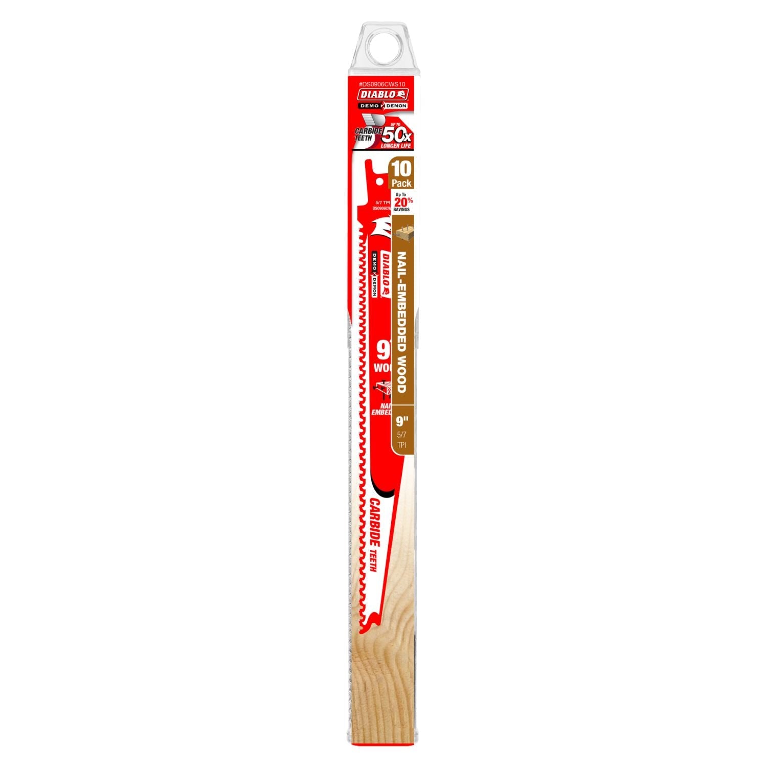 Diablo DS0906CWS10 9-Inch Demo Demon Carbide Recip Blade for Nail-Embedded Wood, 10-Pack