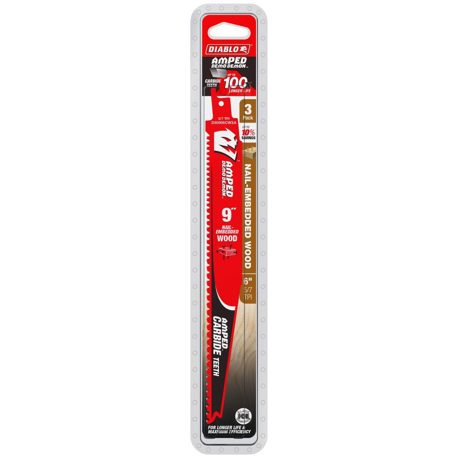 Diablo DS0906CWSA3 AMPED Demo Demon 9 in. 5/7 TPI Carbide Teeth Reciprocating Saw Blade for Nail-Embedded Wood (3-Pack)