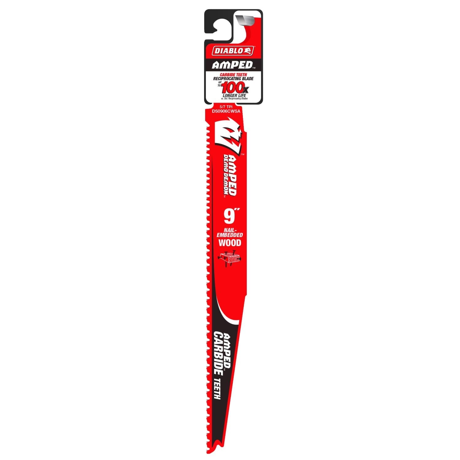 Diablo DS0906CWSA AMPED Demo Demon 9 in. 5/7 TPI Carbide Teeth Reciprocating Saw Blade for Nail-Embedded Wood