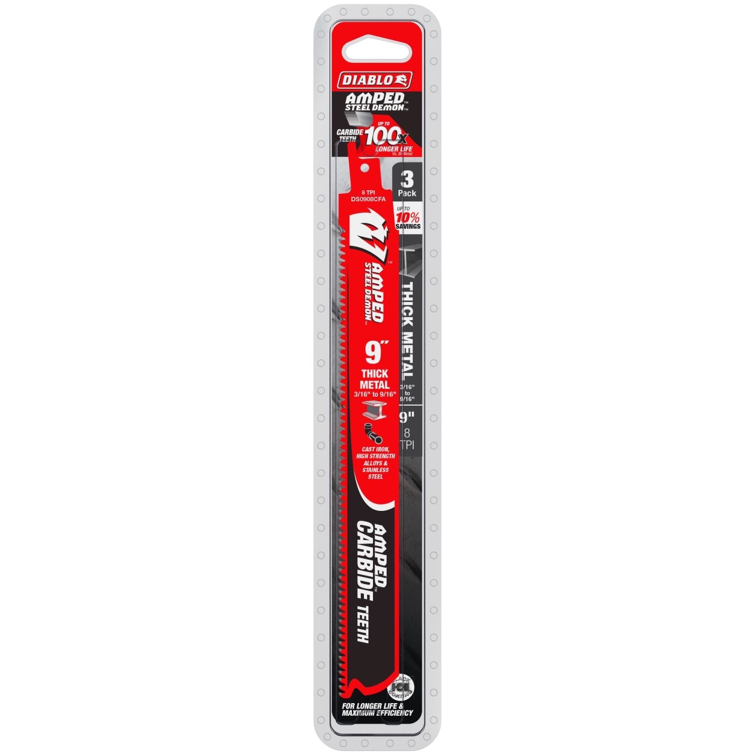 Diablo DS0908CFA3 9-Inch Steel Demon Amped Carbide Recip Blades for Thick Metal, 3-Pack