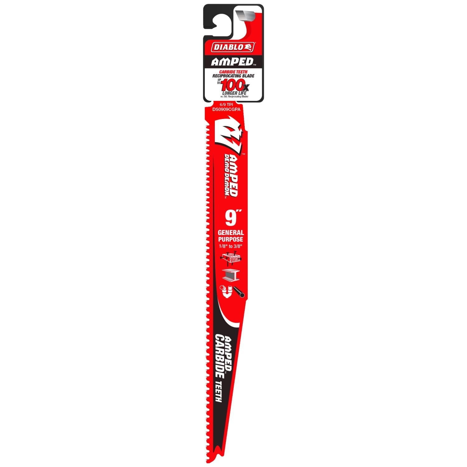 Diablo DS0909CGPA 9 in. 6/9TPI AMPED Demo Demon Carbide Tooth Reciprocating Saw Blade for General Purpose Cuts
