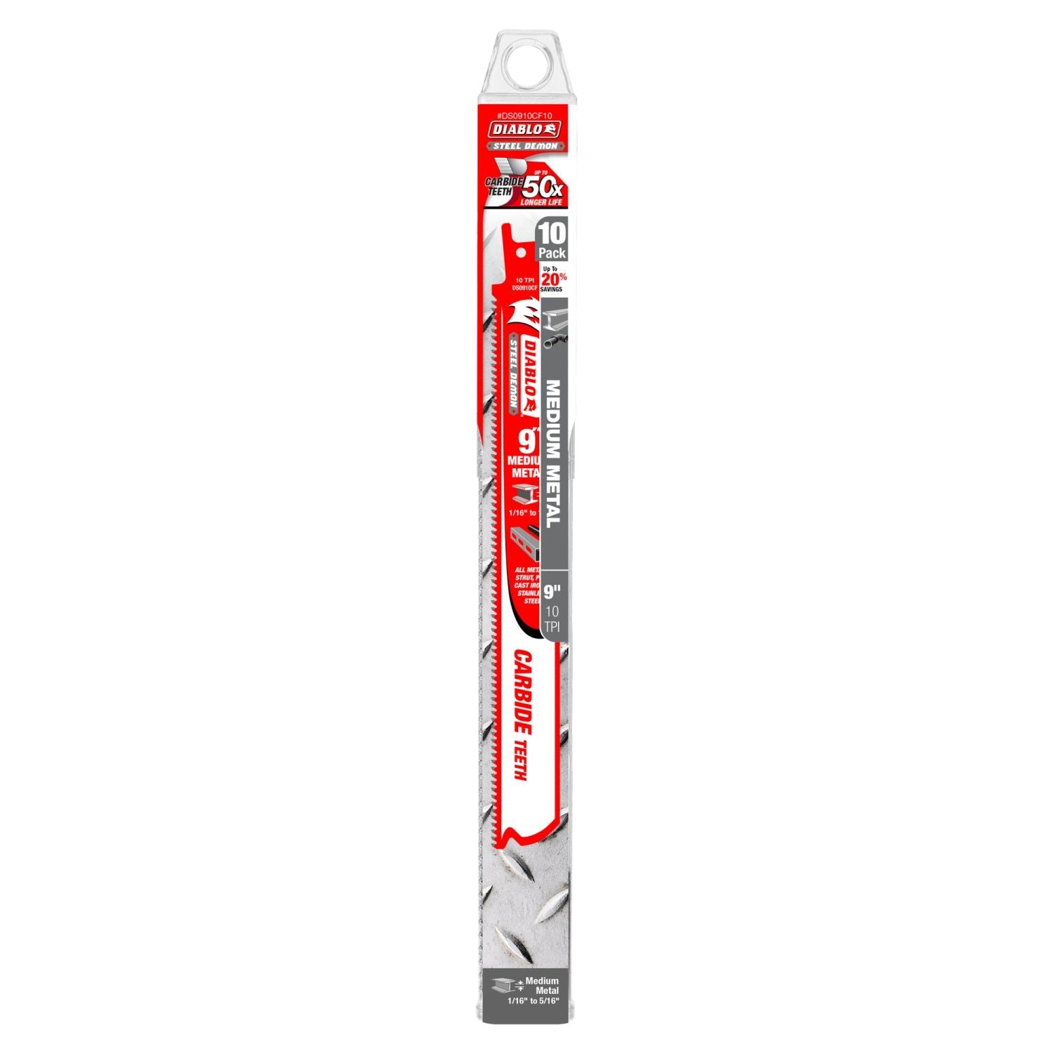 Diablo DS0910CF10 9-Inch Steel Demon Carbide Recip Blades for Medium Metal, 10-Pack
